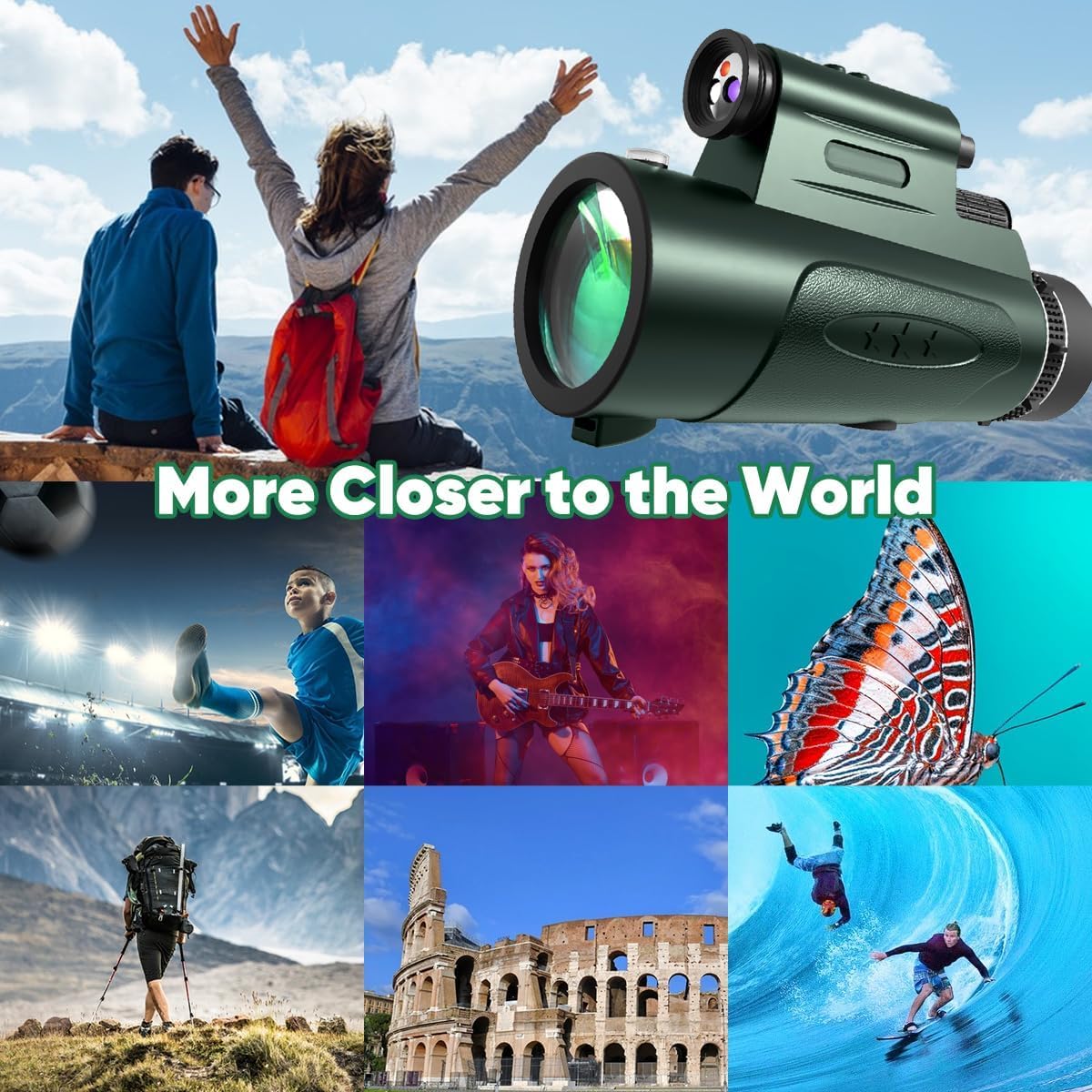 Asxmhgo Monocular Telescope With Lights Hd Monoculars 80X100 For Adults High Powered Monocular For Hunting With Smartphone Holder & Tripod, Handheld Telescope Suitable For Bird Watching Stargazing-Green