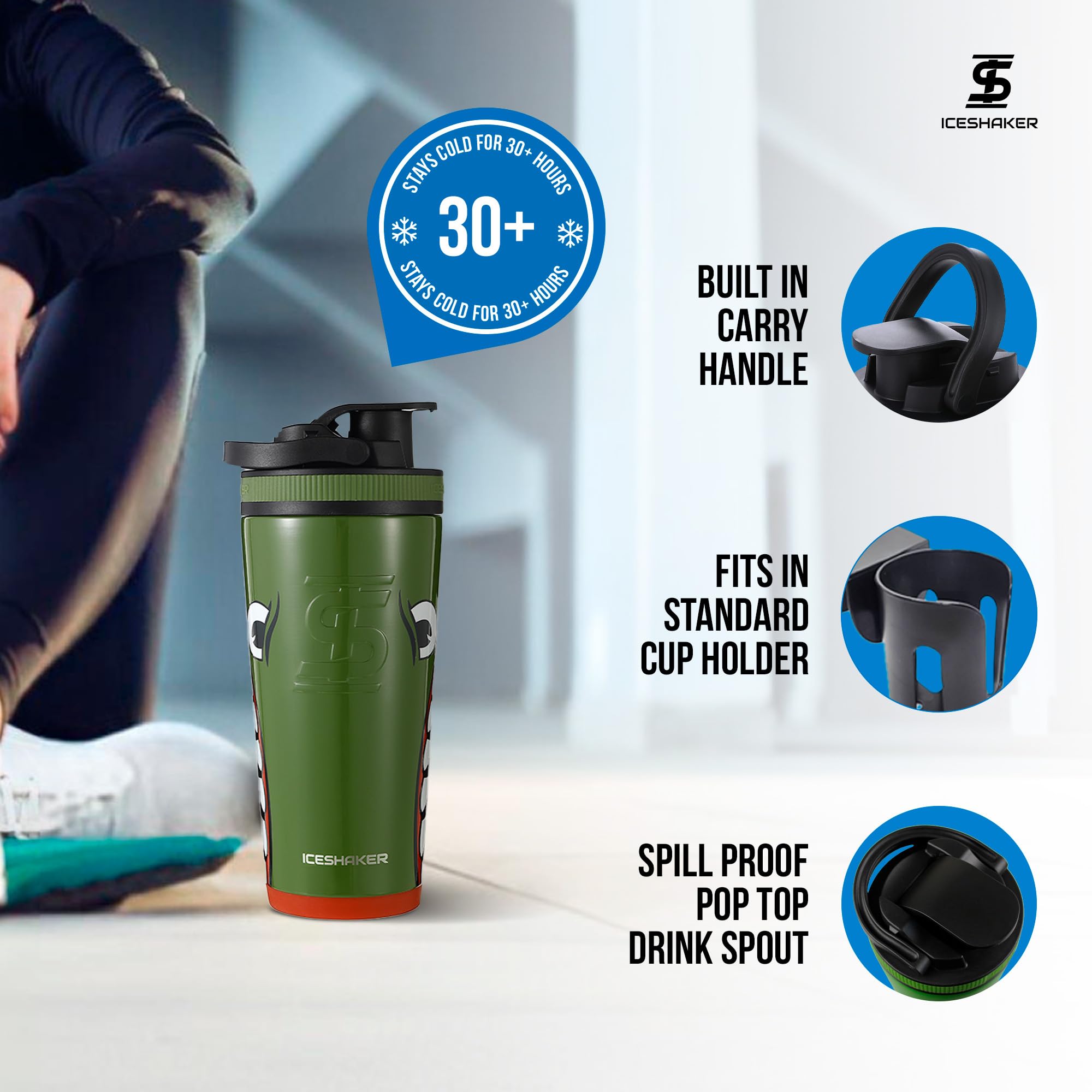 Ice Shaker Insulated Stainless Steel Shaker Bottle  26Oz, Bomber  Cold For 30+ Hours  Insulated