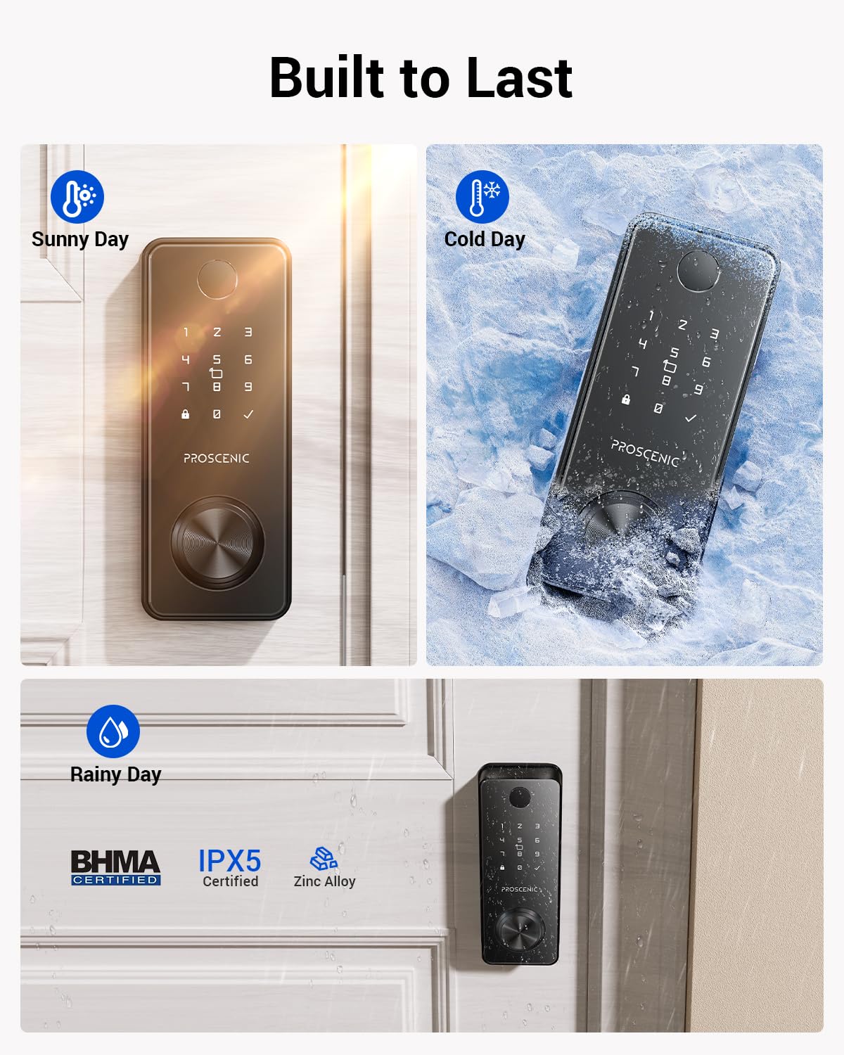 Proscenic L60 Smart Lock [Zinc Alloy Ipx5 Weatherproof] Fingerprint Keyless Entry Door Locks For Front Door, Electronic Digital Deadbolt With App Control, Keypad Code, 2 Keys & Fobs, 1-Year Battery