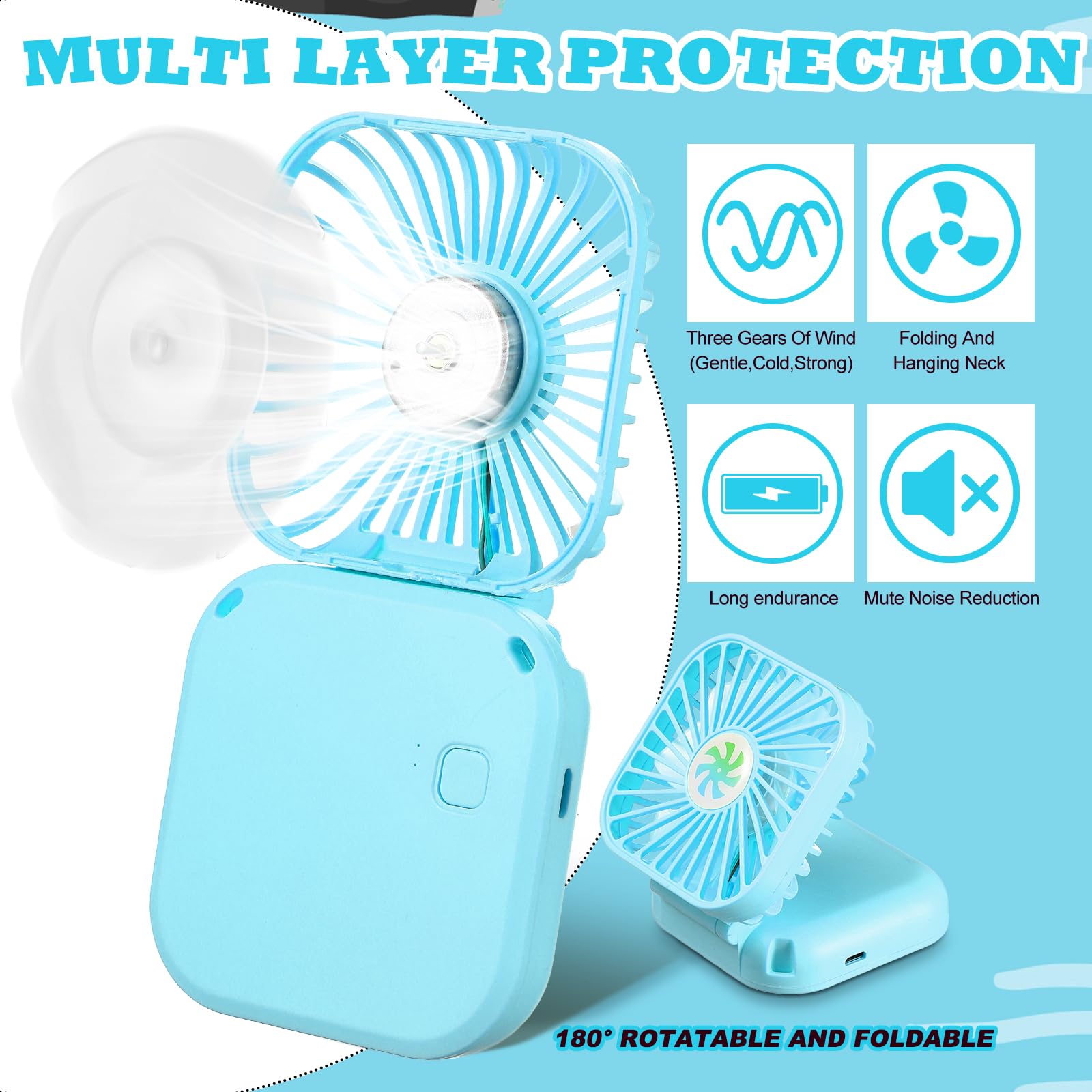 Hortsun 30 Pcs Necklace Fans Mini Handheld Portable Neck Hanging Hand Held Fan For Cooling Personal