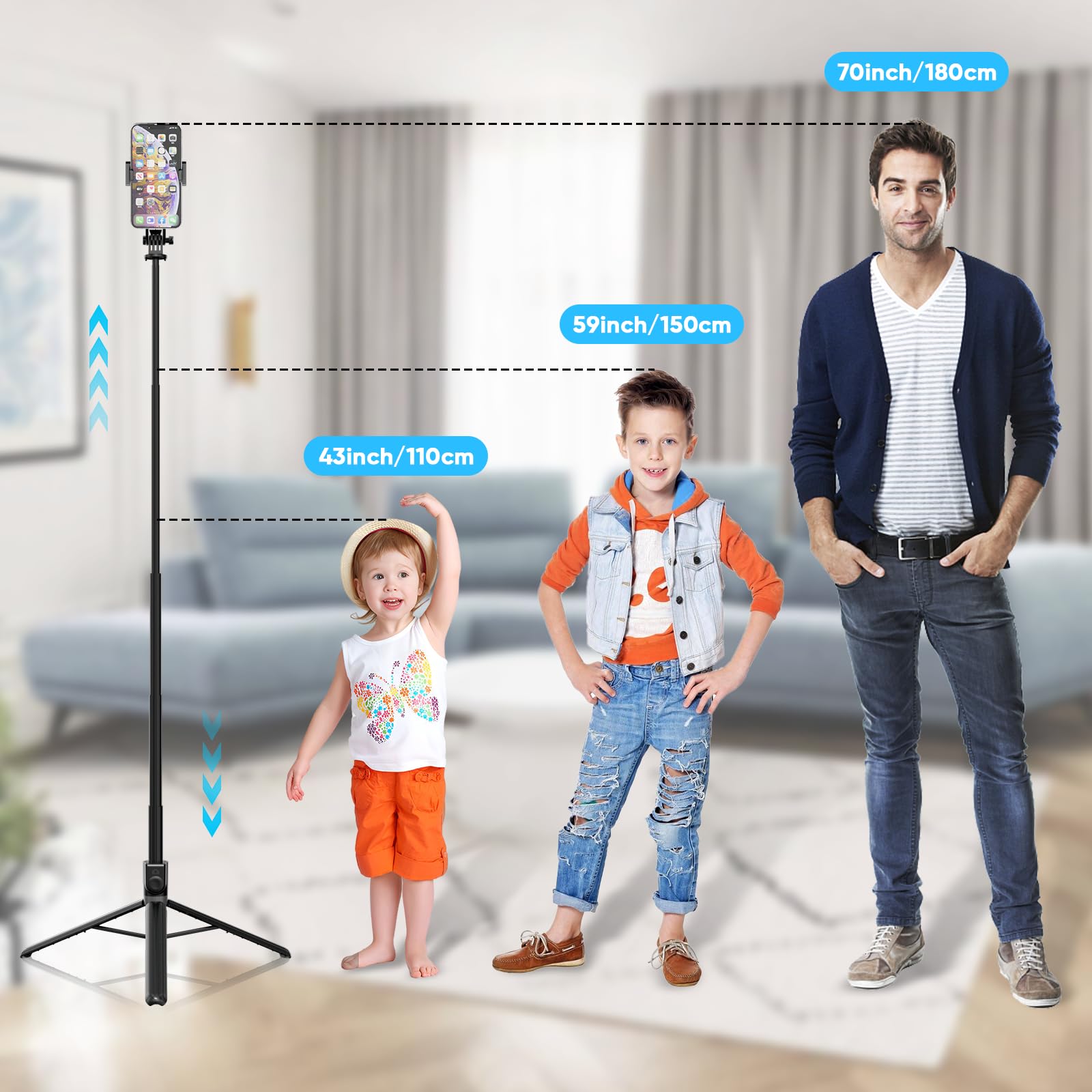 Rupital 71” Tall Selfie Stick Quadripod With Remote & 360° Ballhead, Aluminum Alloy Extendable Cell Phone Stand, Travel Phone Holder Compatible With Iphone/Gopro