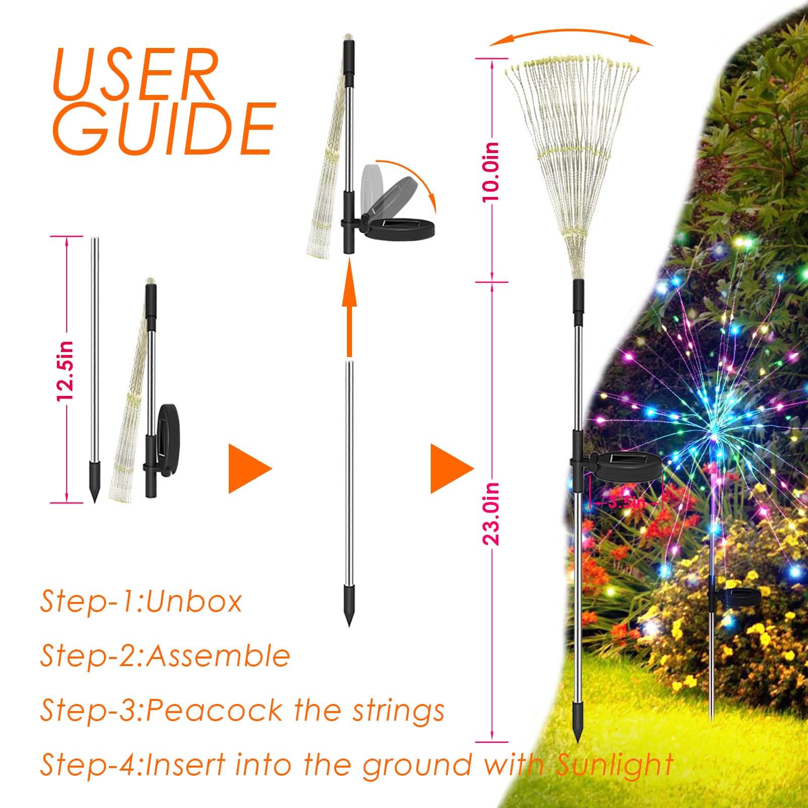 Etheray Solar Lights Outdoor For Garden Decor 2 Pack, Led Fairy Fireworks Lights For Decorations Yard Patio Porch Backyard Plant Tree Bushes Clearance (Multi-Colored)