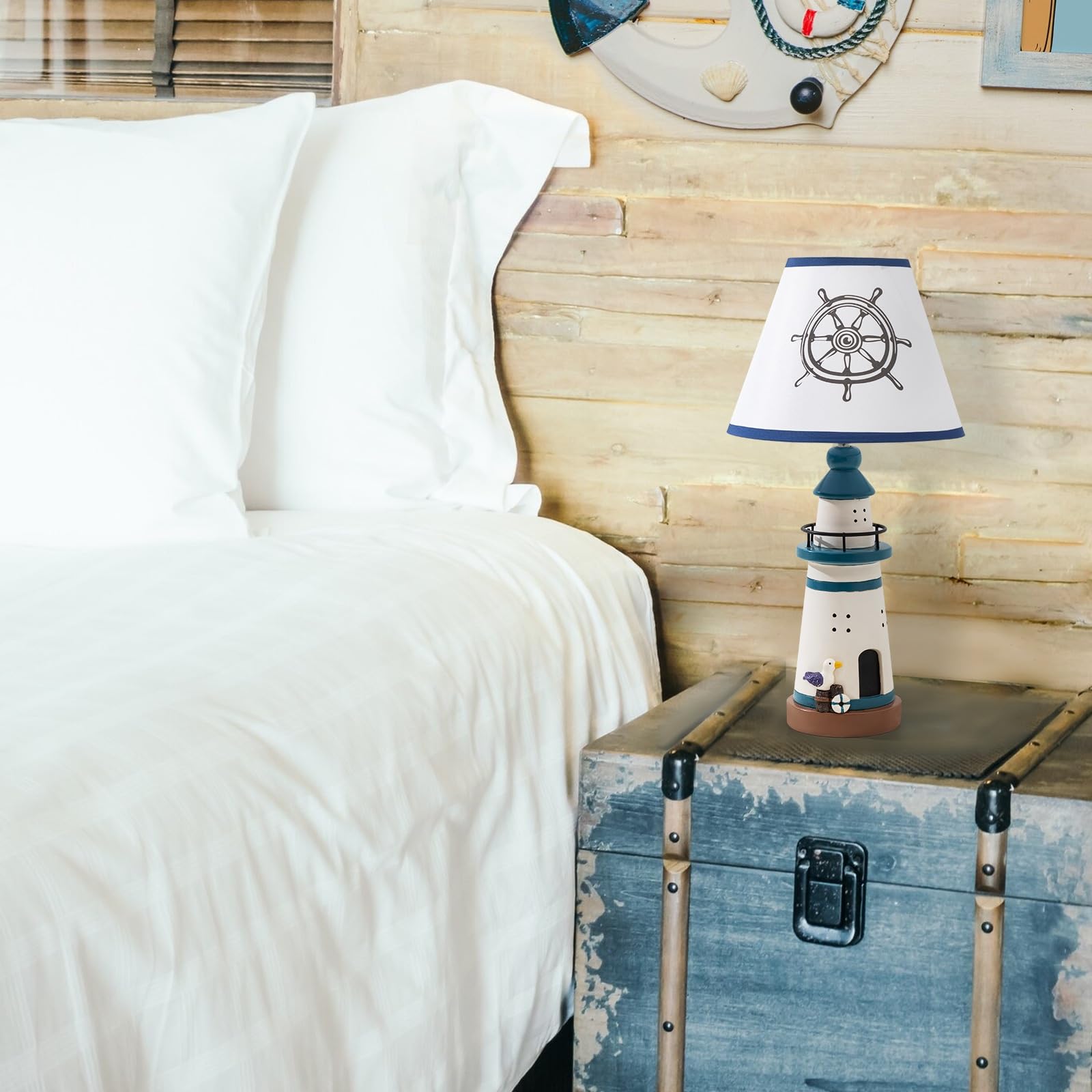 Herbestbay Kids Table Lamp, Adorable 14 Inch Lighthouse Style Kids Desk Lamp, Navy Blue Bedside Lamp Ideal For Kids Bedroom Decor, Includes Led Bulb