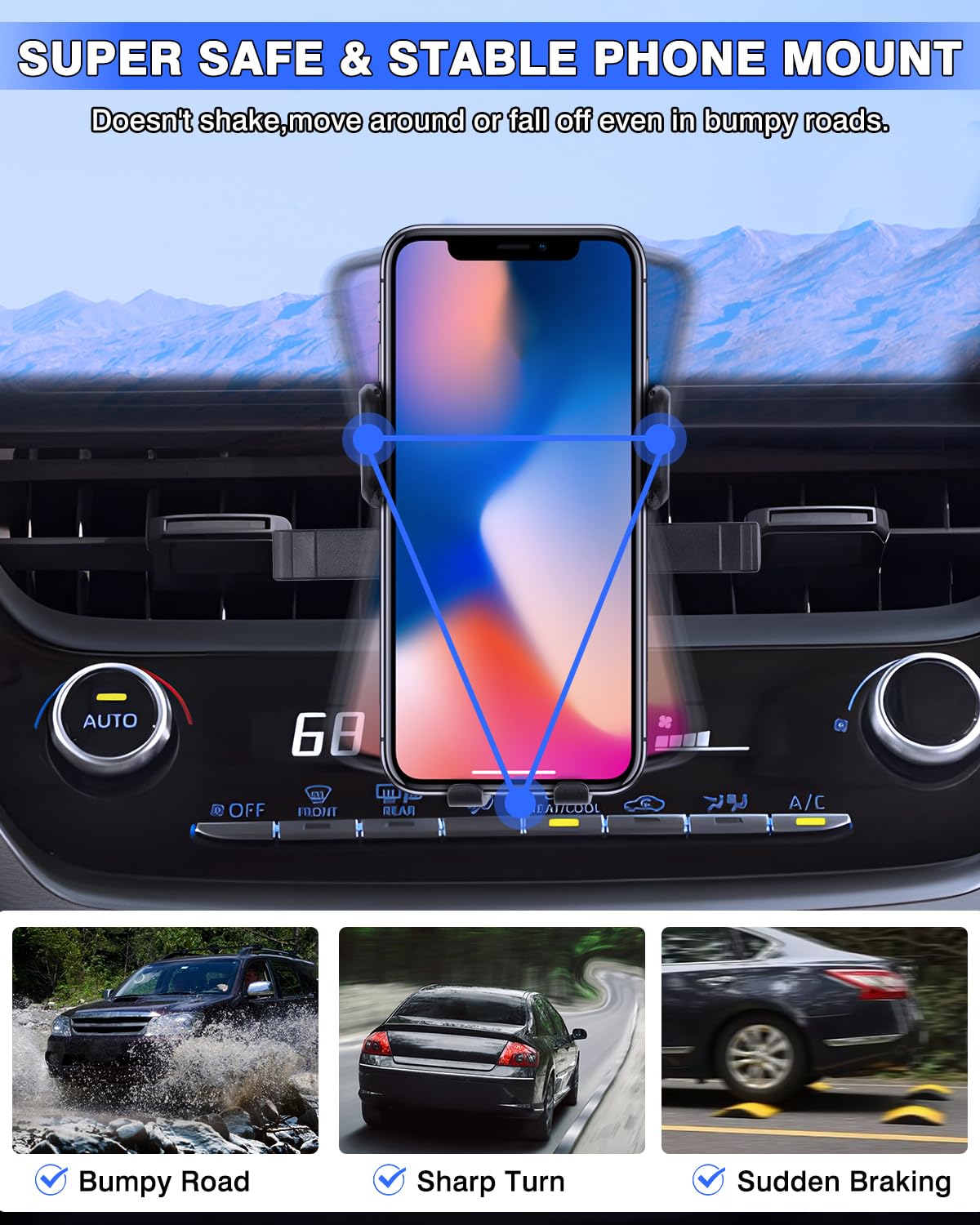 Karltys Car Phone Holder For Toyota Corolla 2020- /Corolla Cross -, Cell Phone Holder Mount Hands  Thick Case Friendly Mobile Holder For 4-7 Inch Phones