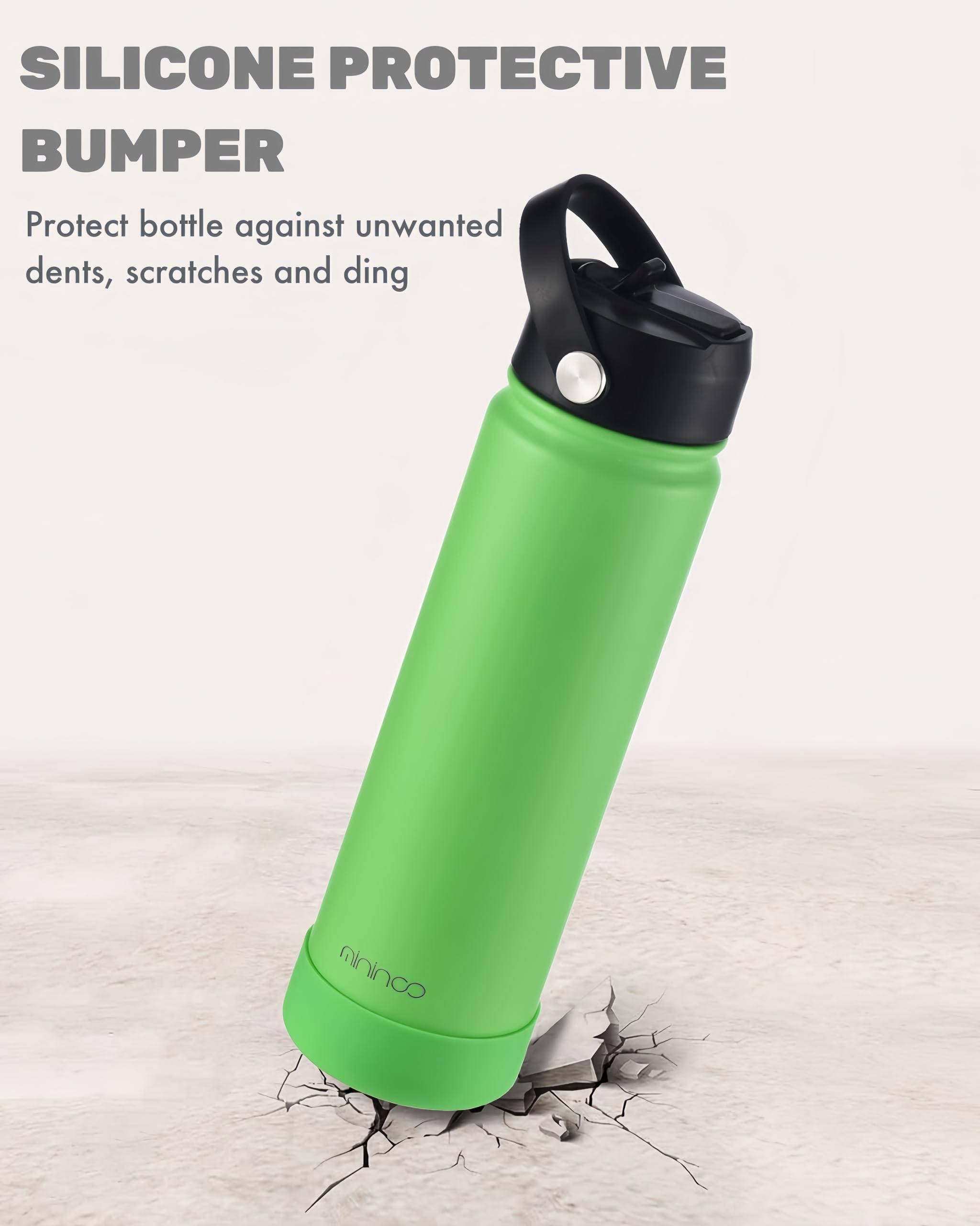 Mininoo 24 Oz Insulated Water Bottle With Straw, Stainless Steel Double Wall Vacuum Thermos