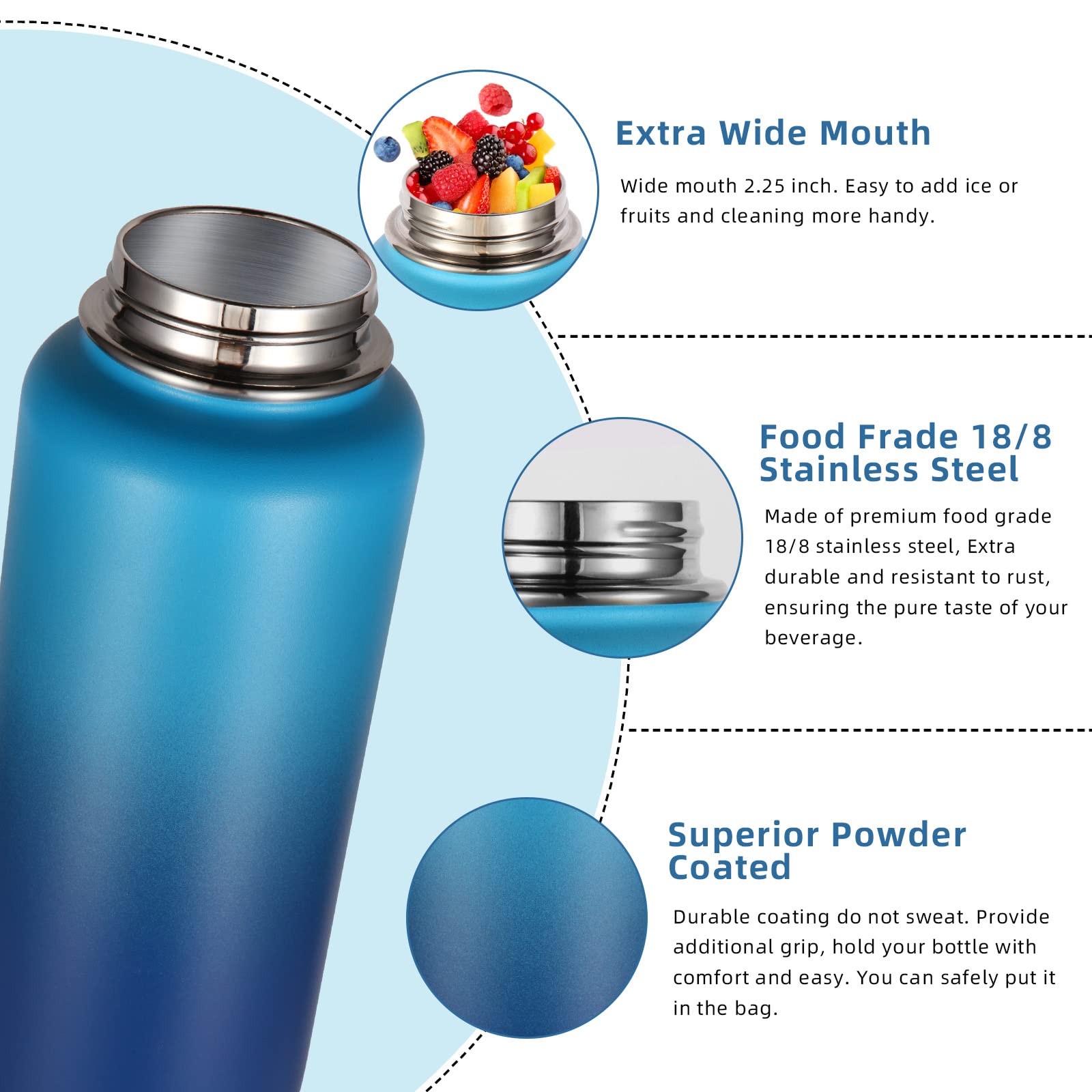 Volhoply 32 Oz Insulated Water Bottles Bulk 8 Pack With Straw Lid & Spout Lid,Stainless Steel Sport