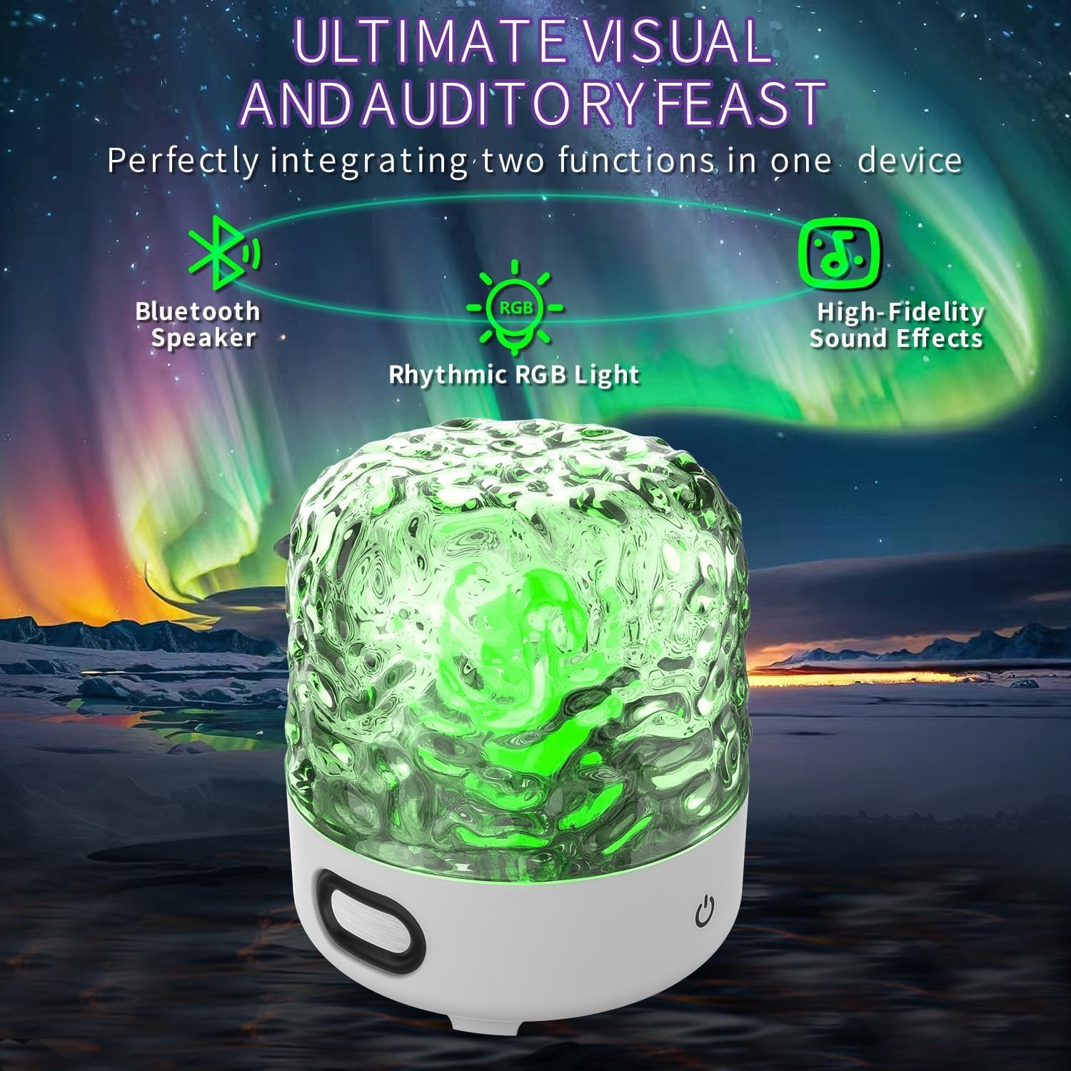 Chloranthus Ocean Wave Cordless Projector Light With 16 Color Effects, Night Lights Led Aurora Projector,Built-In Bluetooth Speaker,Remote Control,Bedroom, Party,