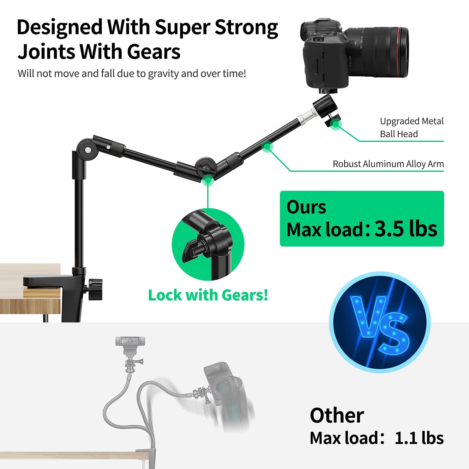 Kdd Webcam Stand Camera Mount With Phone Holder & 5/8" Screw, 25In Flexible Projector Stand Gooseneck Desk Mic Stand For Logitech C922 C930E C920 C615 C960 Brio 4K, Gopro, Blue Yeti Snowball Ice