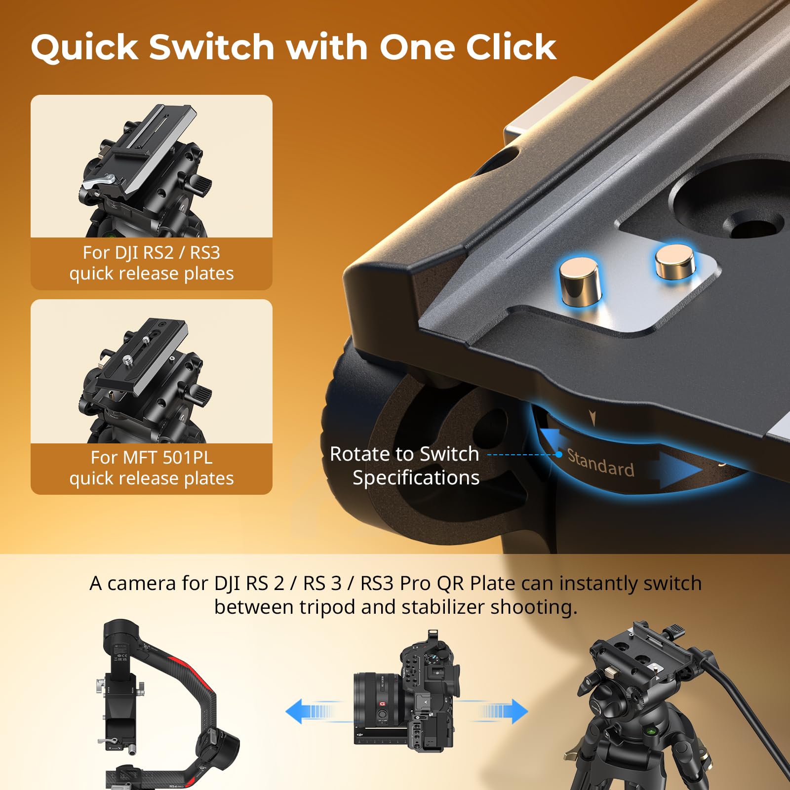 Smallrig Ad-01S Video Tripod, 74" Heavy Duty Tripod With Pan And Tilt Fluid Head, Dual-Mode Quick Release Plate, Load Up To 13.2Lb / 6Kg For Dslr, Camcorder, Cameras