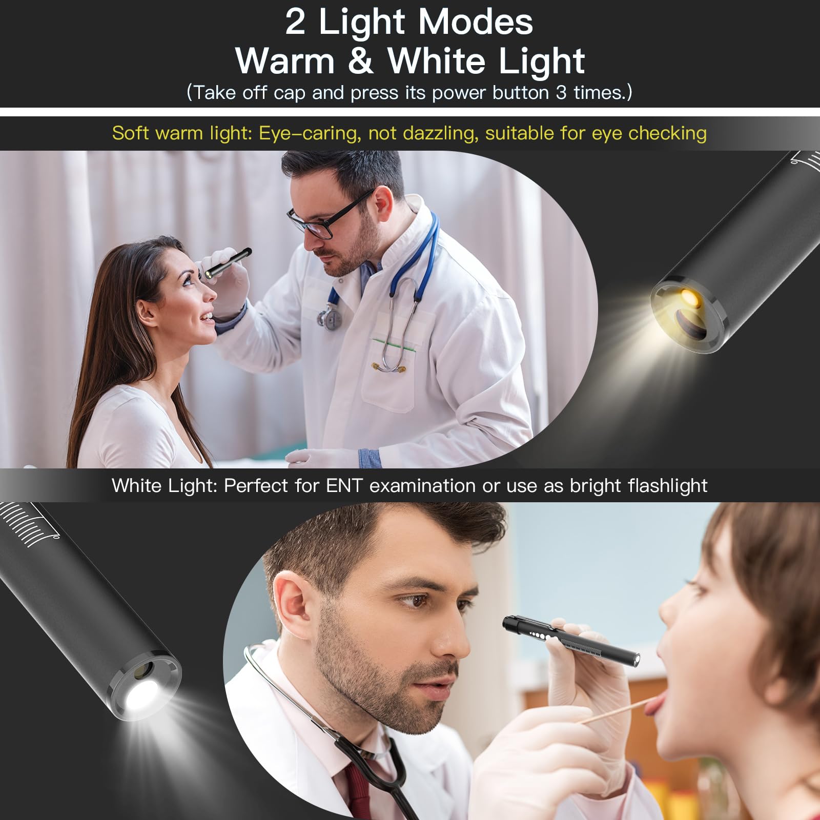 Sevenka 2 Rechargeable Pen Lights With Pupil Gauge & Ruler, Led Penlights For Nurses Doctors, Usb-C Rechargeable, Warm/White Light, Pocket Clip, Penlight Flashlights For Nursing Student