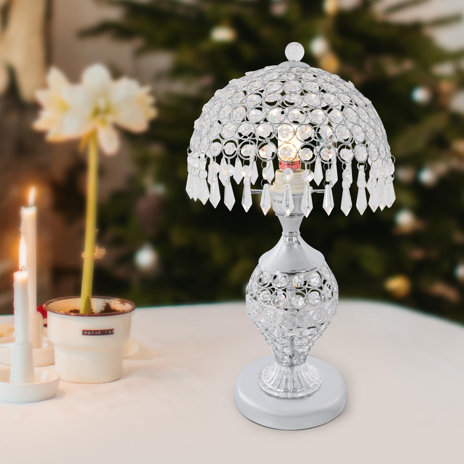 Ddbessic Modern Crystal Table Lamp 18In High Nightstand Table Lamp Bedside End Table Lamp Decorative Room Desk Lamp Crystal Desk Night Light For Bedroom, Living Room