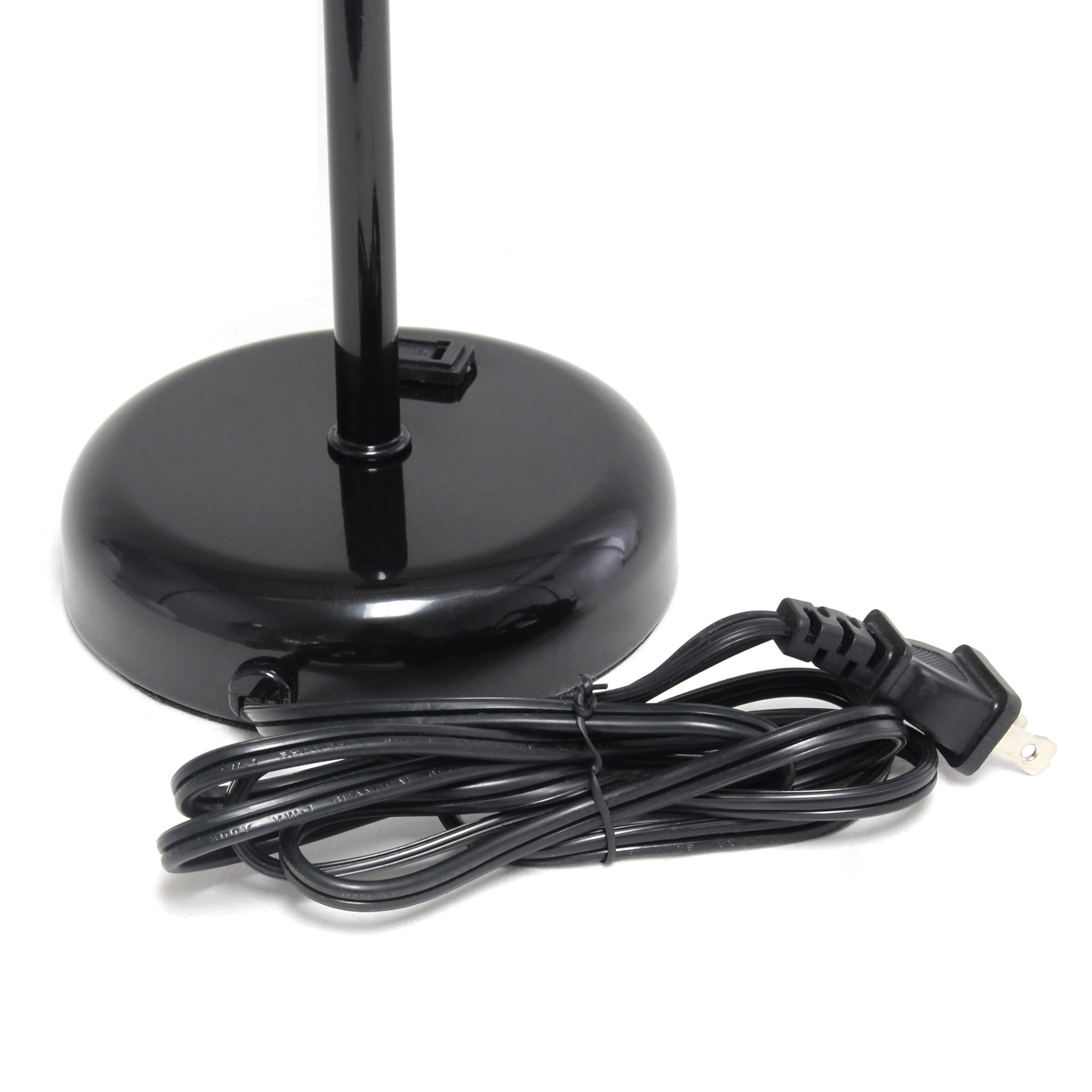 Creekwood Home Oslo 19.5" Contemporary Bedside Power Outlet Base Standard Metal Table Desk Lamp In Black With White Drum Fabric Shade For Home Décor With Feit Led Bulb