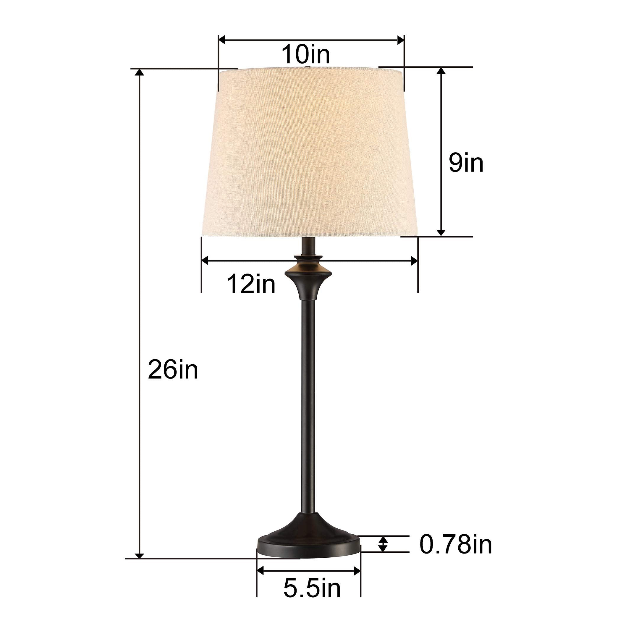 Hightry Table Lamps Set Of 2 For Living Room, Black Buffet Lamps Metal Nightstand Lamps With Oatmeal Fabric Shade, 26” Tall Bedside Desk Lamps For Bedroom, Living Room, Home Office