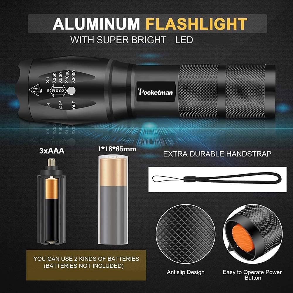 Boek Led Tactical Flashlight Super Bright 2000 Lumen Led Flashlights Portable Outdoor Water Resistant Torch With 5 Light Modes（4Pack）