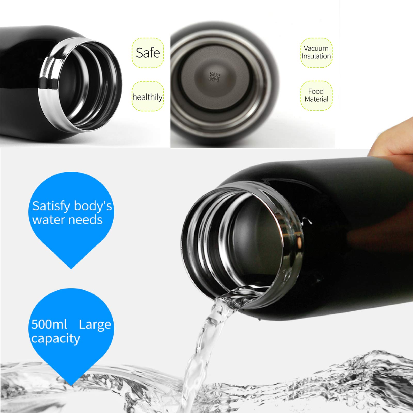 Stainless Steel Cycling Mug, Insulated Bike Water Bottle With Straw Lid & Flex Cap,-, 18 Oz