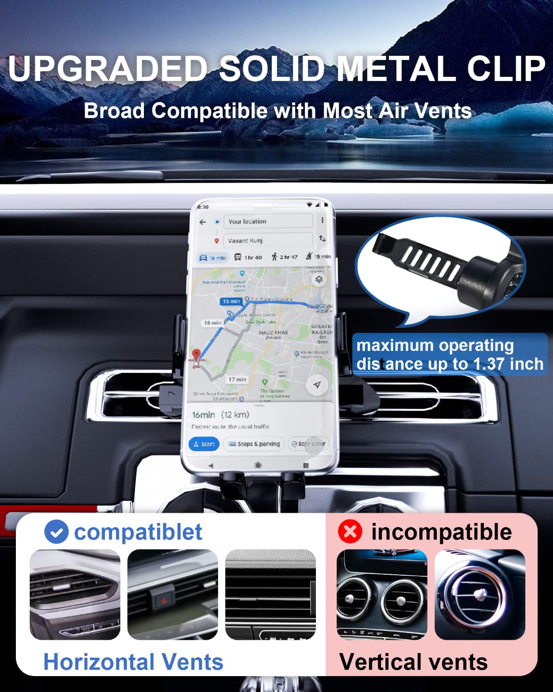 Banbotu Car Phone Holder Mount - Socket Grips Pop Cradles Friendly, Hands- 360° Rotatable & Anti-Shake Air Vent Mount, Universal Car Phone Holder Compatible With Thick Case & All Mobiles