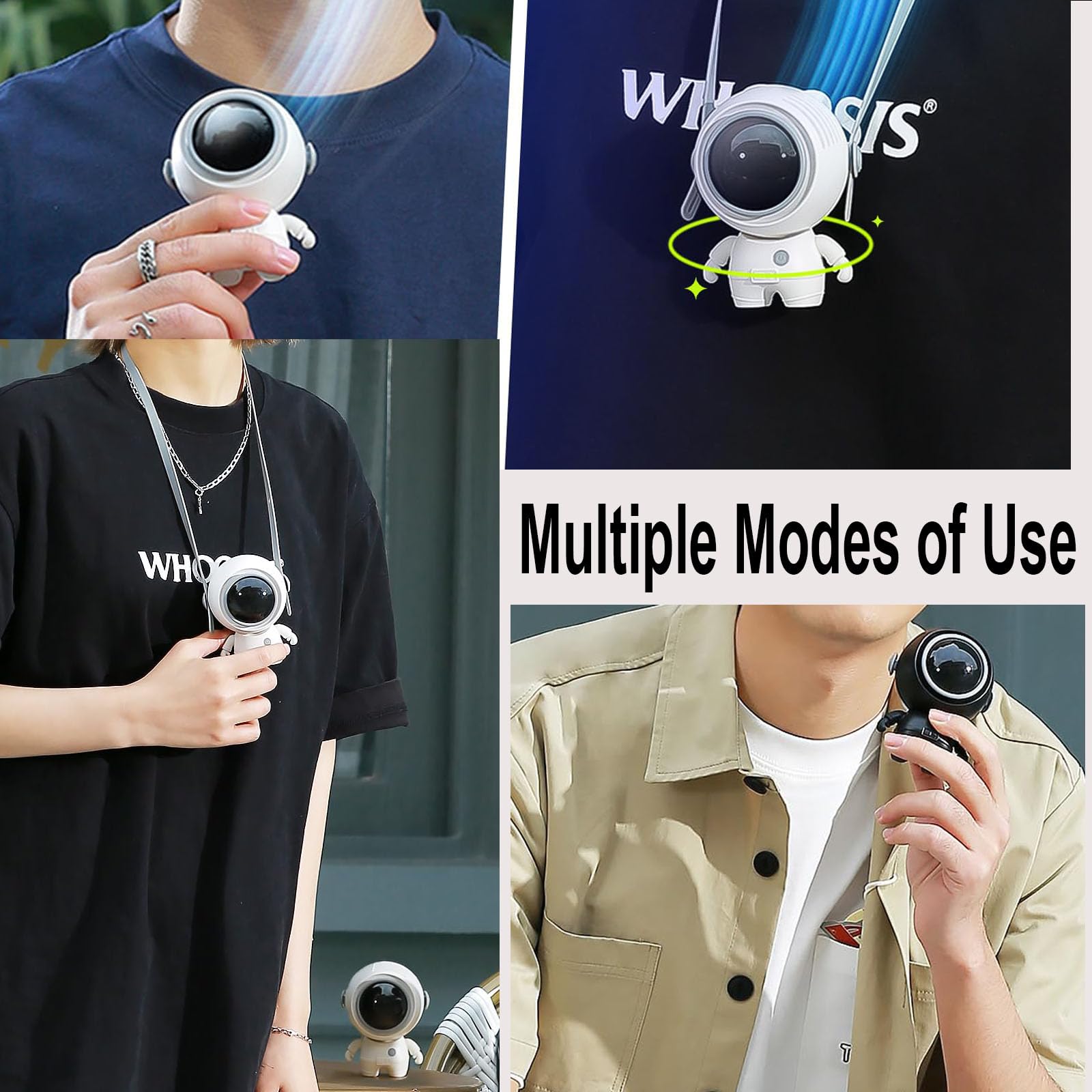 Portable Neck Fan, Powerful Handheld Fan, 3 Speeds Usb Rechargeable, Cute Astronaut Design,Mini Cool