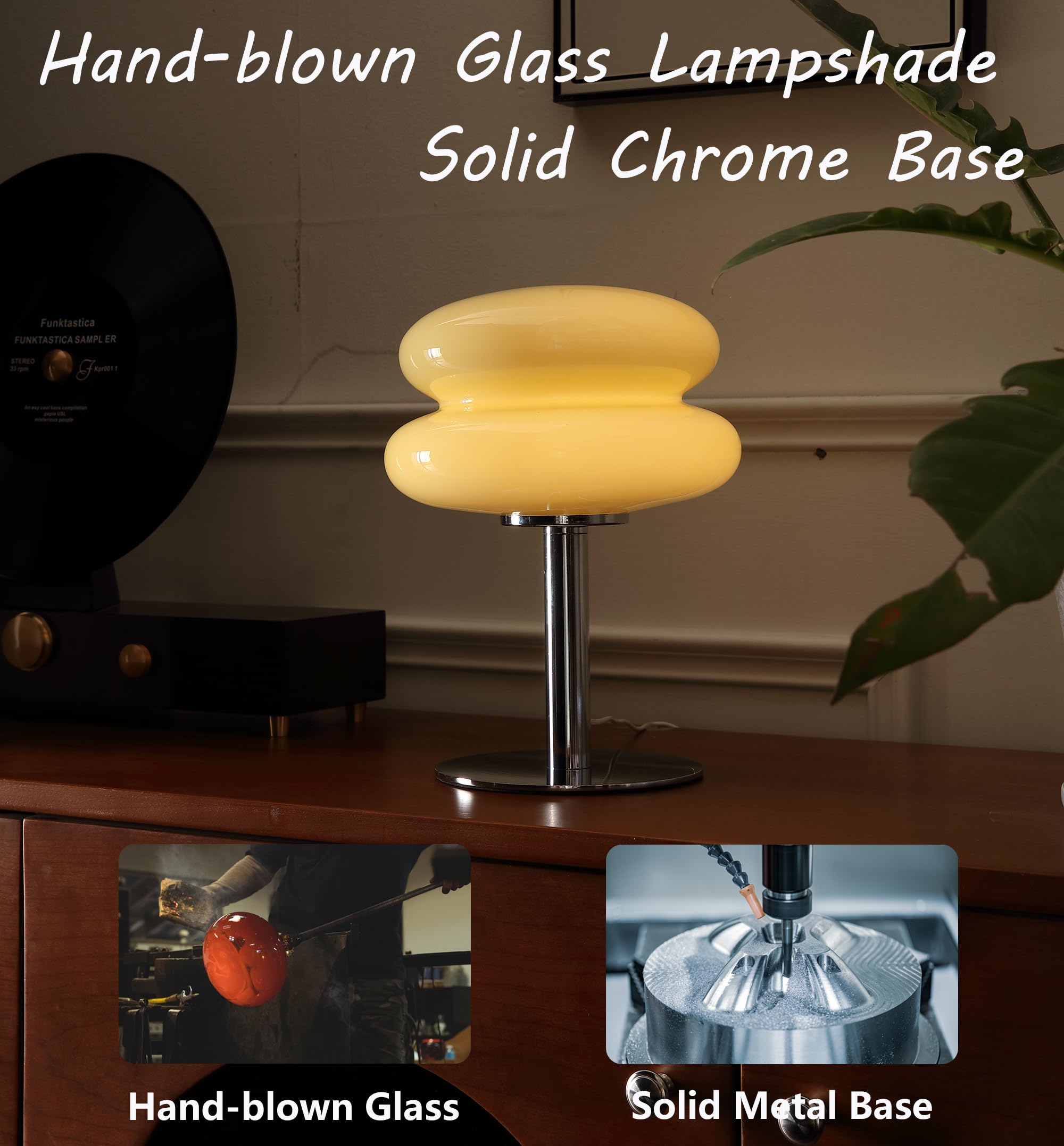 Glivpny Mushroom Bedside Table Lamp,Mid Century Modern Lamp For Nightstand, Dimmable Retro Egg Tart Lamp, Cute Home Decor Lamp Aesthetic Lamp For Bedroom Living Room(Yellow)