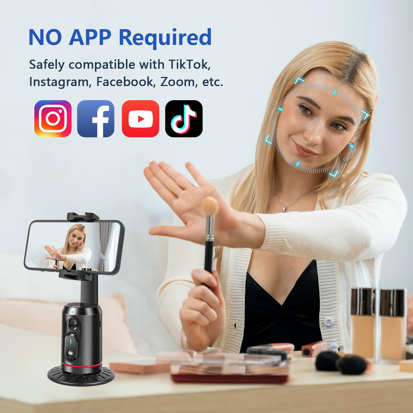 Kalofaye Automatic Face Tracking Tripod, 360° Rotating Smart Camera Stand, Led Fill Light, No App Required, Gesture Control, With Detachable Remote Control, Suitable For Vlog Live Broadcast And Video