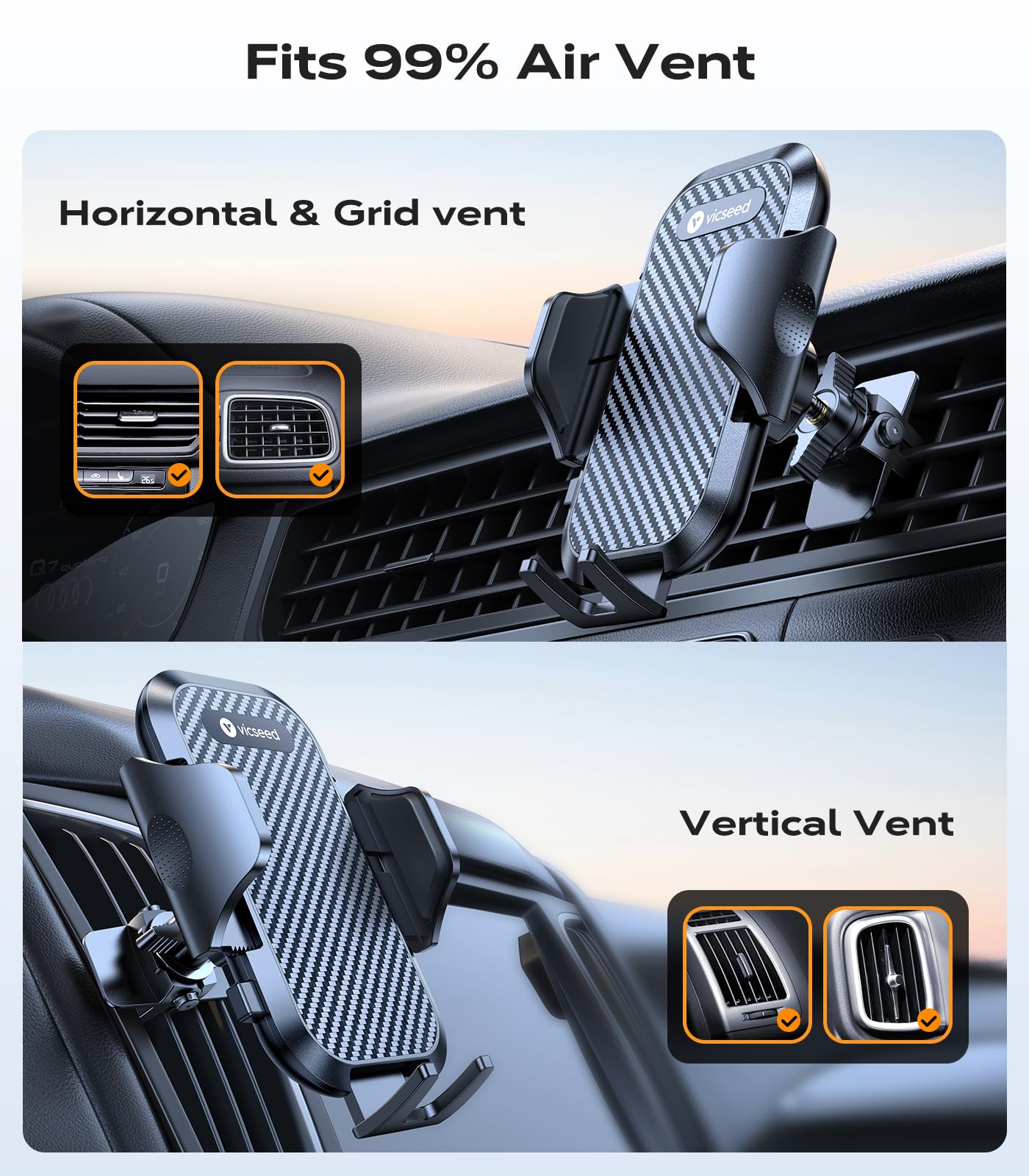 Vicseed [  Ultra Stable Car Phone Holder Mount [Never Fall Off & Won'T Break] Universal Air Vent Phone Mount For Car Easy Clamp Phone Holders For Your Car For Iphone 16 Pro Max 15 14 13 12