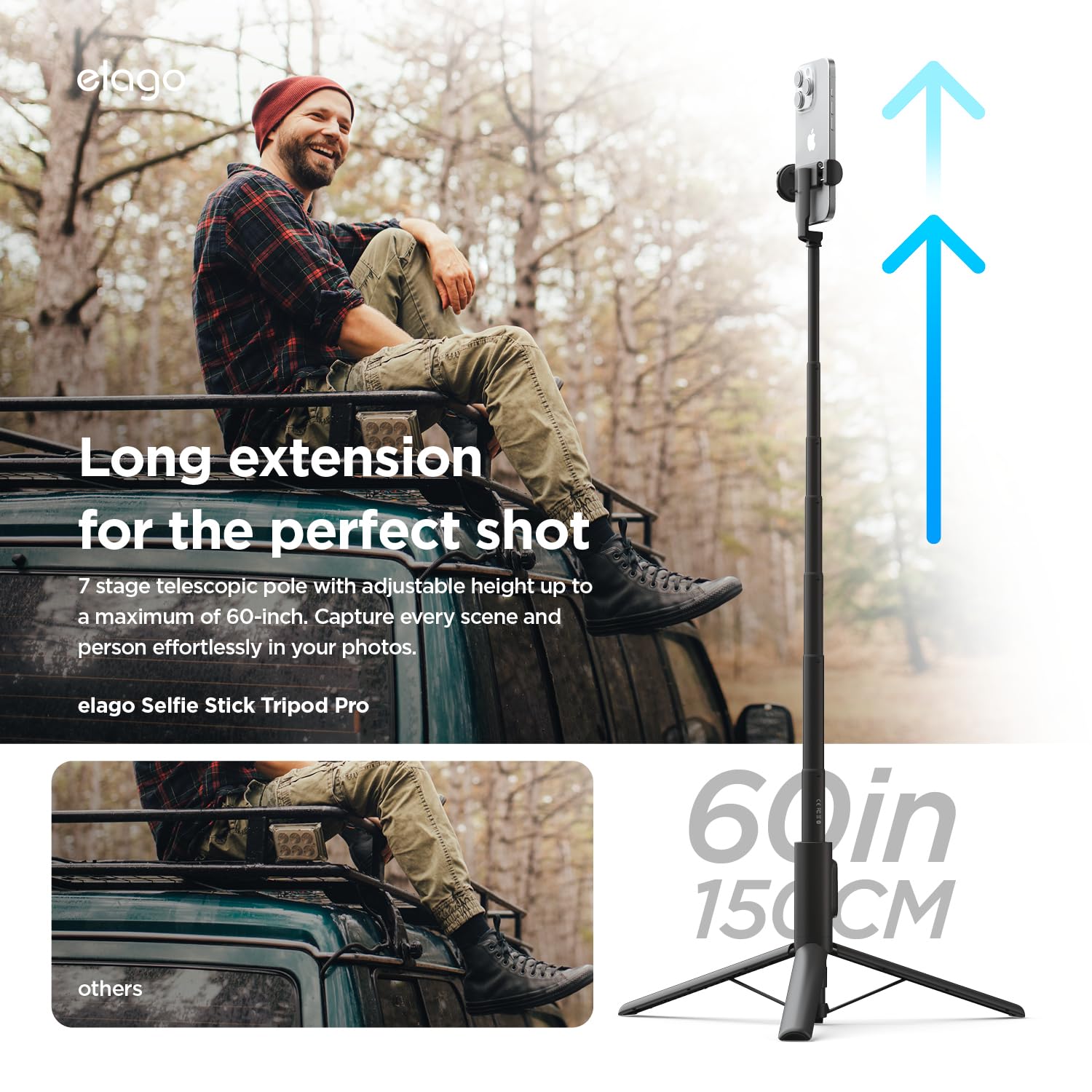 Elago 60" Phone Tripod & Selfie Stick Pro Compatible With Iphone And Galaxy, Remote Controller Included, Portable, Lightweight, Extendable [Pouch, Bluetooth Remote] [Black]