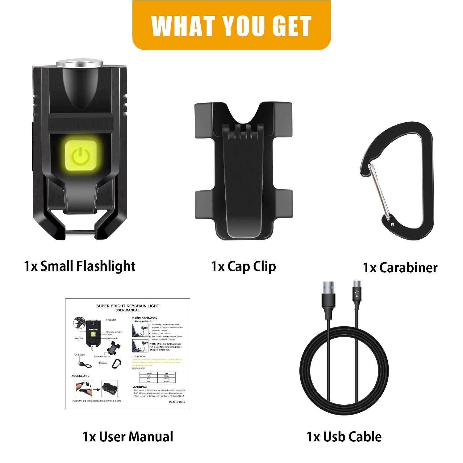 Lexall Led Small Flashlight, 500Lumens Bright Mini Keychain Light, Portable Usb Rechargeable Pocket Lights With 3 Modes Compact Baseball Cap Lights Indoor And Outdoor For Walking,Searching