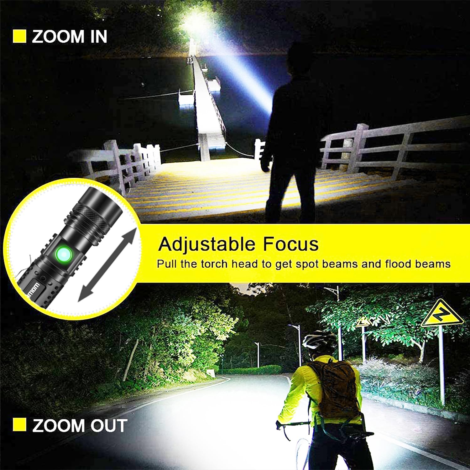 Wowlite Flashlight Rechargeable, Super Bright Pocket Led Flashlights With 4 Modes, Zoomable High Lumens Small Flash Light For Home Emergency,  For Camping Essentials Camper Gear (Black)