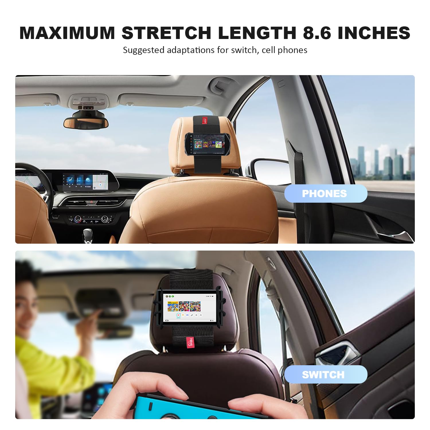 Z Zothington 2 Pack Car Phone Headrest Holder - Car Back Seat Headrest Phone Mount For Kids, Road Trip Essentials, Compatible With Iphone, Samsung, Google, Huawei, Nokia, Other Smartphones