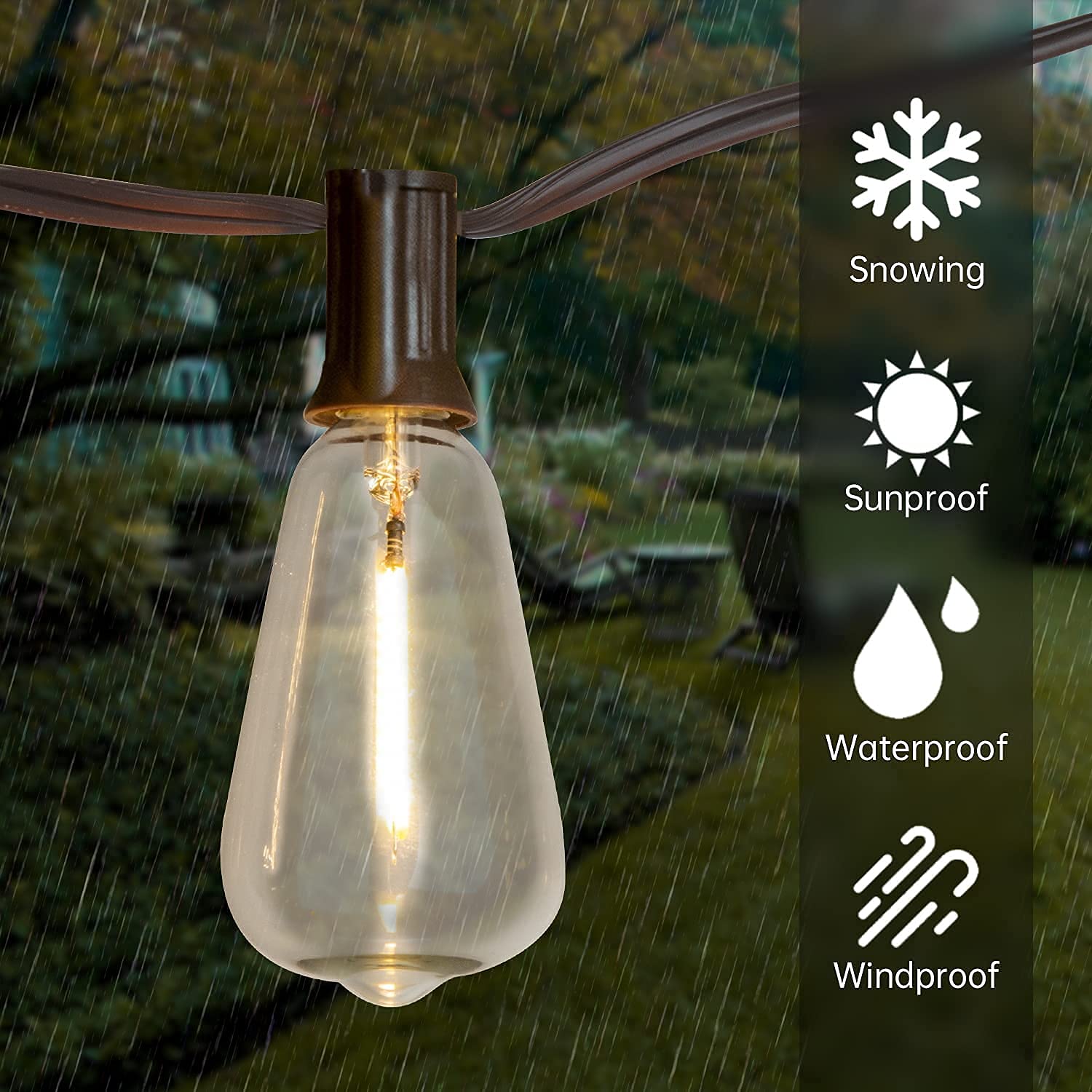 Vanthylit Outdoor String Lights, 15 Ft Patio String Lights With Led Filament Bulb Waterproof Lights Retro Vintage Edison Bulbs For Backyard Patio Bistro Party Garden Connectable