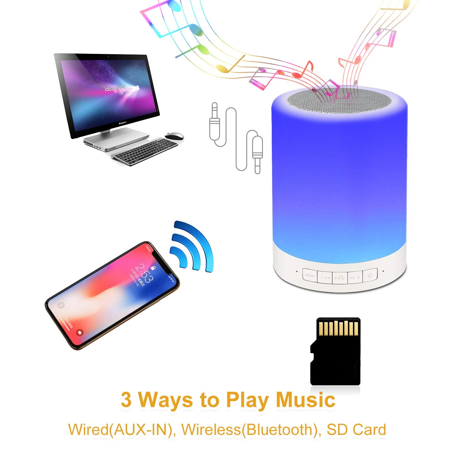 Ragzan Night Light Bluetooth Speaker Wireless Portable Smart Touch Control Bedside Table Lamp With Colorful Led, Best For Teens Kids Children Students Girlfriend Boyfriend Women Men