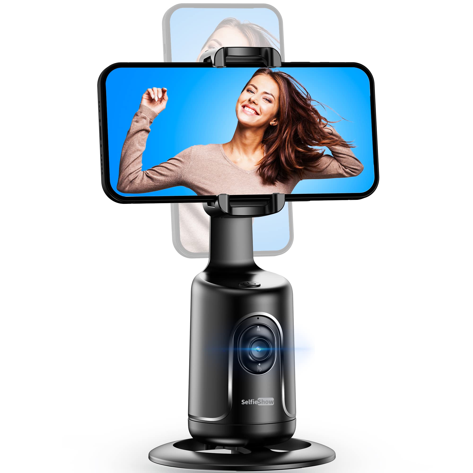 Selfieshow Auto Tracking Phone Holder, Auto Face Tracking Tripod, Portable All-In-One Smart Selfie Stick 360 Rotation Fast Face & Object Tracking Cameraman Robot Mount For Phone Video Vlog Live Streaming(Black)