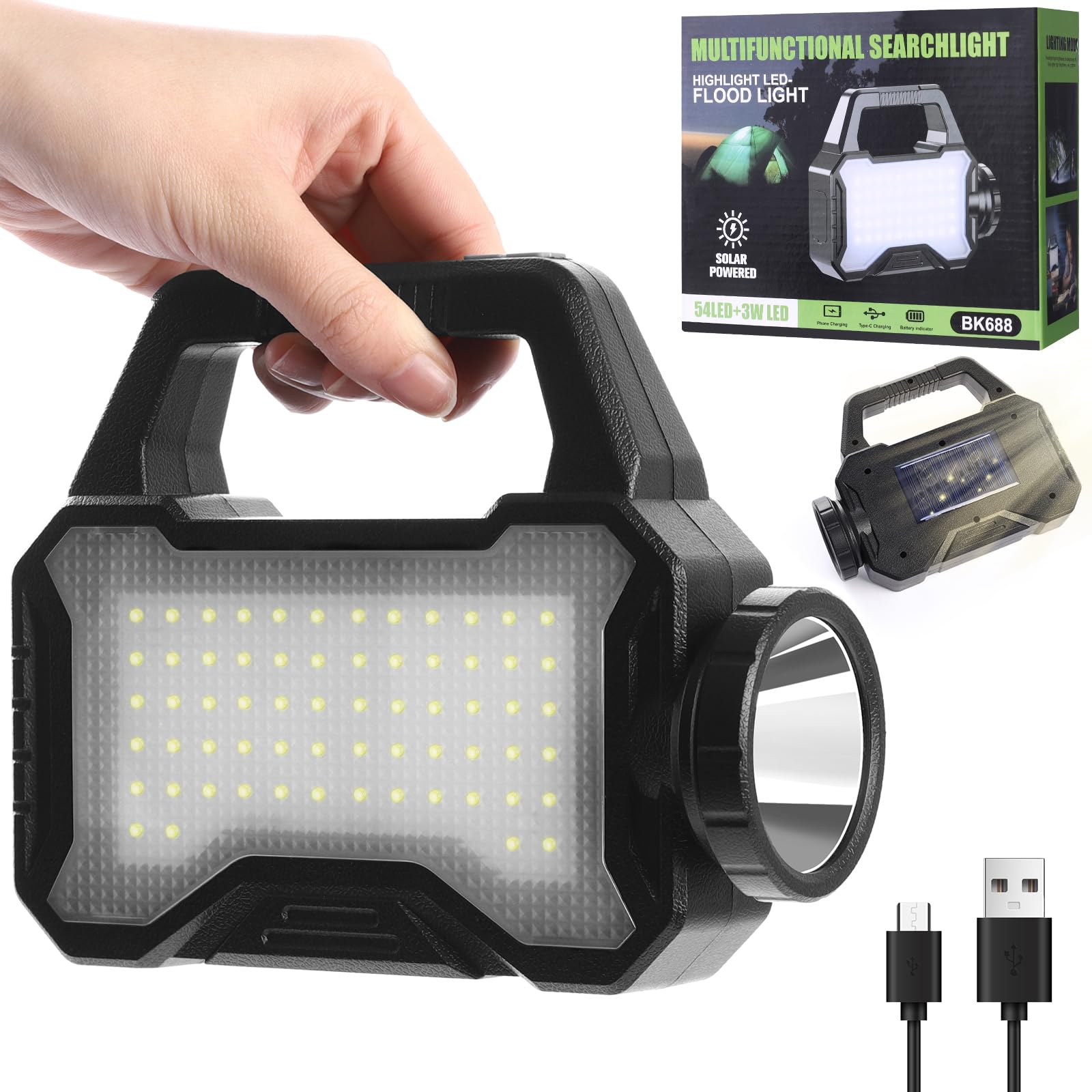 Yeatem Solar Flashlight,Multifunctional Flashlight Solar Flashlight,Led Flashlight Cell Phone Charger,Usb Charging,Suitable For Home,Fishing,Outdoor Camping