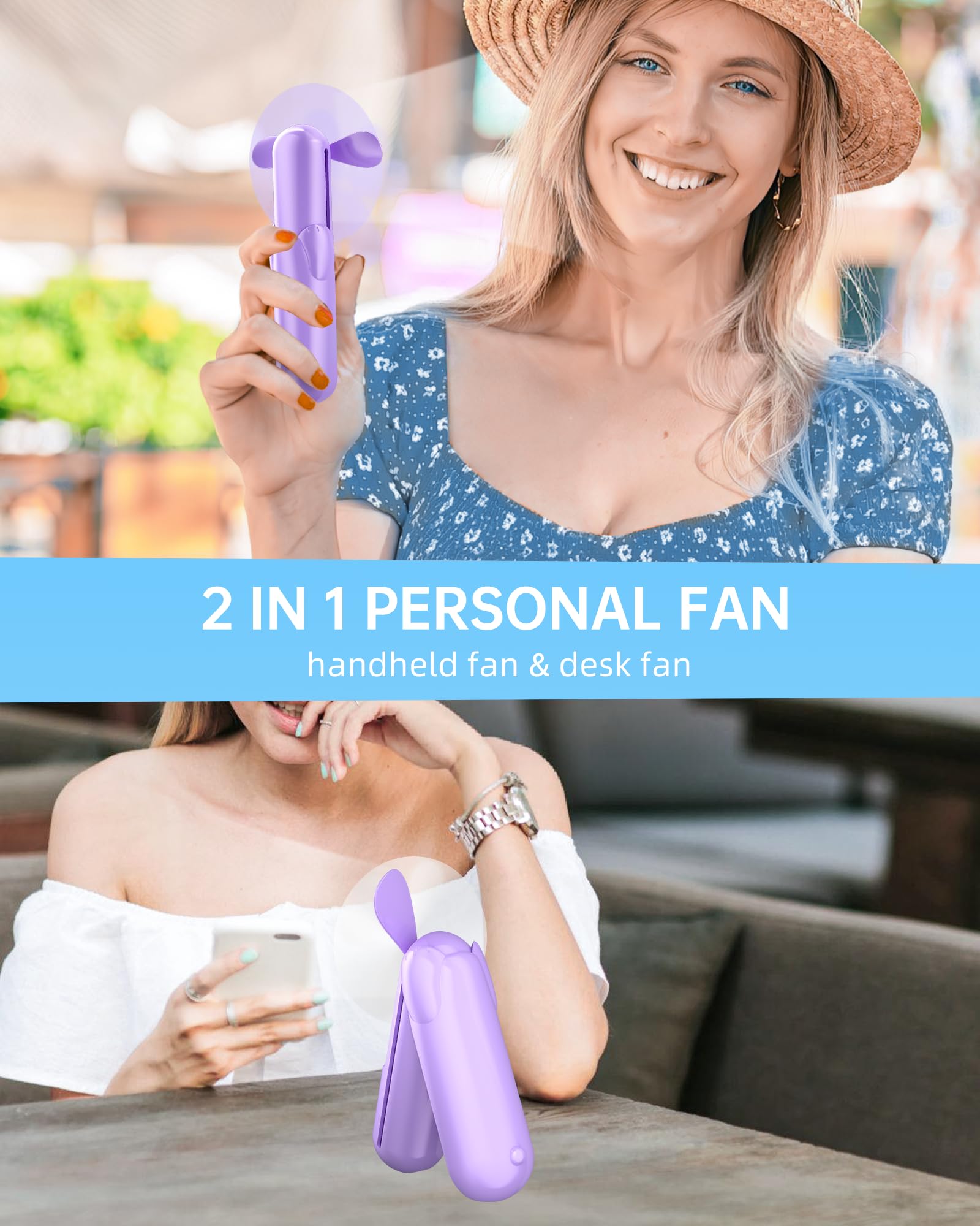 Mini Handheld Fan, Portable Hand Fan With Usb Rechargeable, 2000 Mah Battery Operated, 3 Speeds