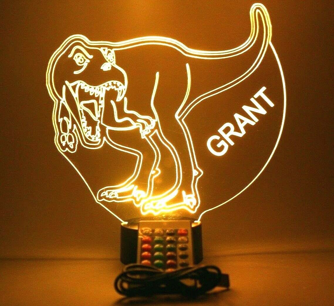 Mirror Mania Dinosaur Light Up Lamp Led Personalized Animal Dinosaur Night Light Engraved Dino Table Lamp - It'S Wow, With Remote, 16 Color Options, Dimmer, Engraved, Great