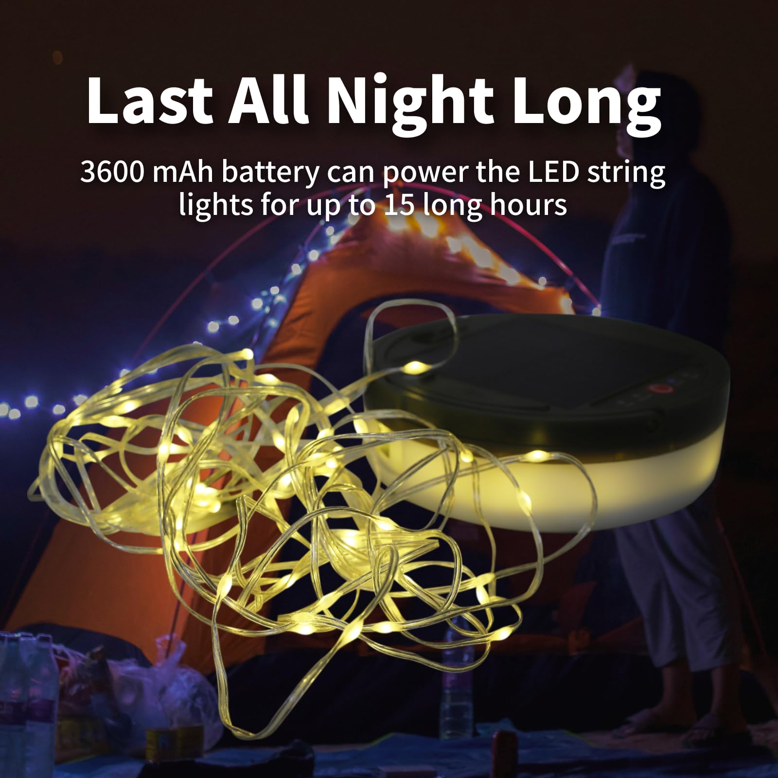 Cingalook 2 In 1 Solar Camping String Lights, 39.4Ft Ultra Long String With 150Ledsportable,Waterproof Camping Light For Hiking, Camping Decorations,Usb Rechargeable Light With Remote Control