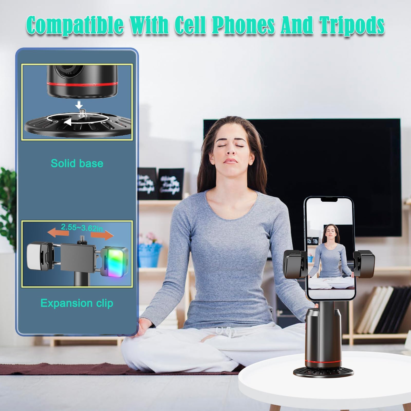 Crienten Auto Face Tracking Tripod 360° Rotating Auto Tracking Phone Stand, No App Required,Phone Camera Stand With Remote，Rechargeable Smart Shooting Stand For Live Video Recording Tiktok - Black