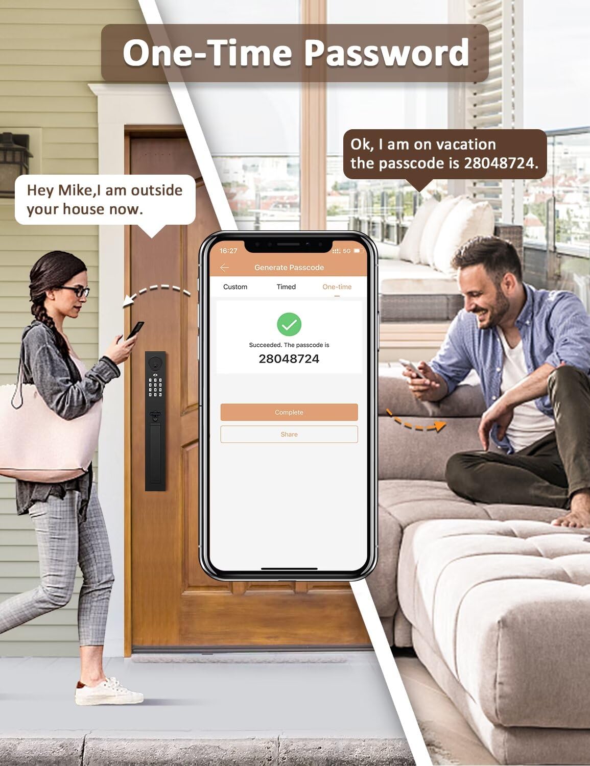 Tia Keyless Entry Door Lock With Lever, Full Escutcheon Smart Door Handle, Digital Keypad Deadbolt With App, Front Door Handleset With Single Cylinder Deadbolt And Lever, Auto Locking, Black Finish