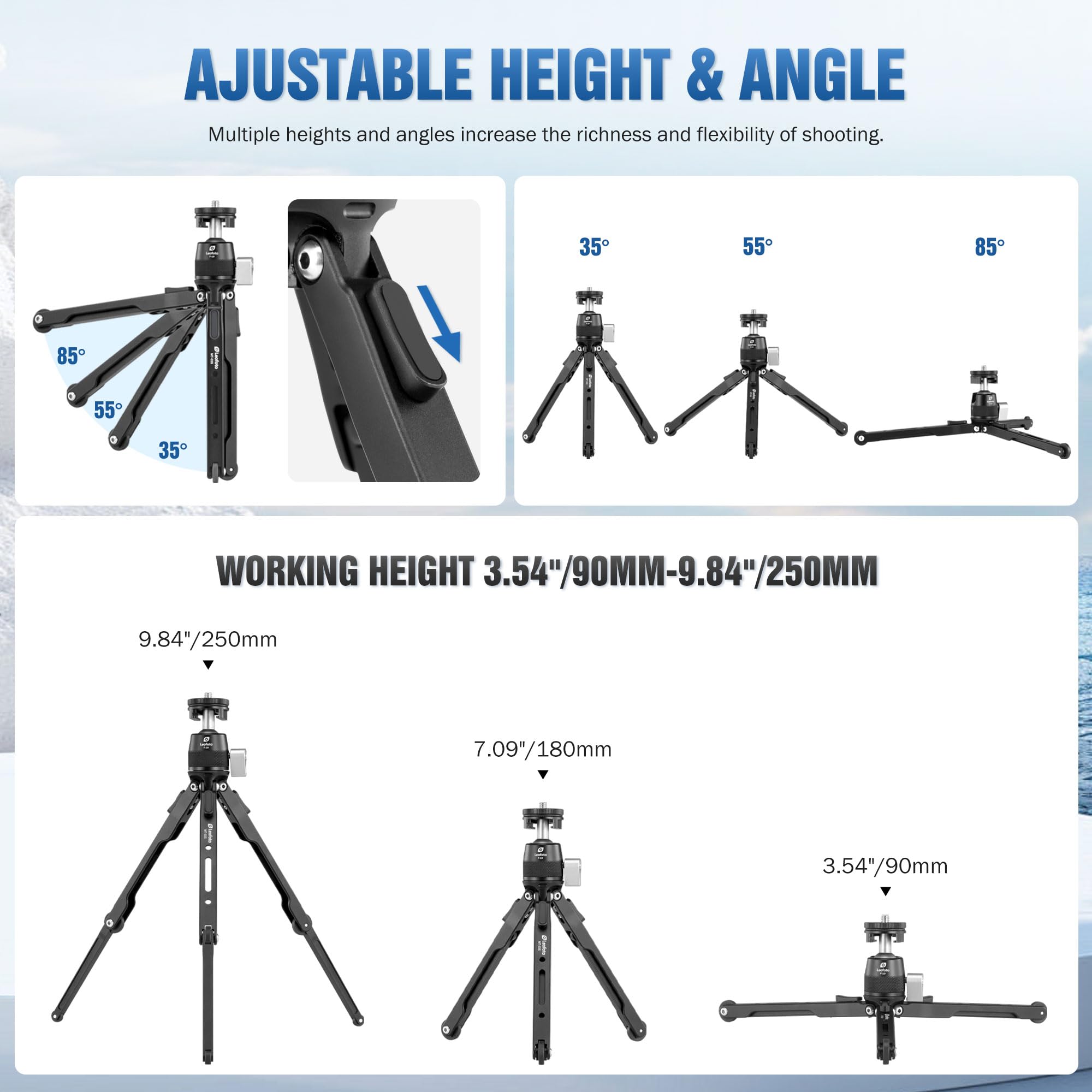 Leofoto 9.84" Aluminum Table Tripod With Ball Head For Camera, 360° Rotation Desktop Tripod With 1/4" Screw For Phone Adaptor/Projector/Sport Camera, Max Load 11Lb