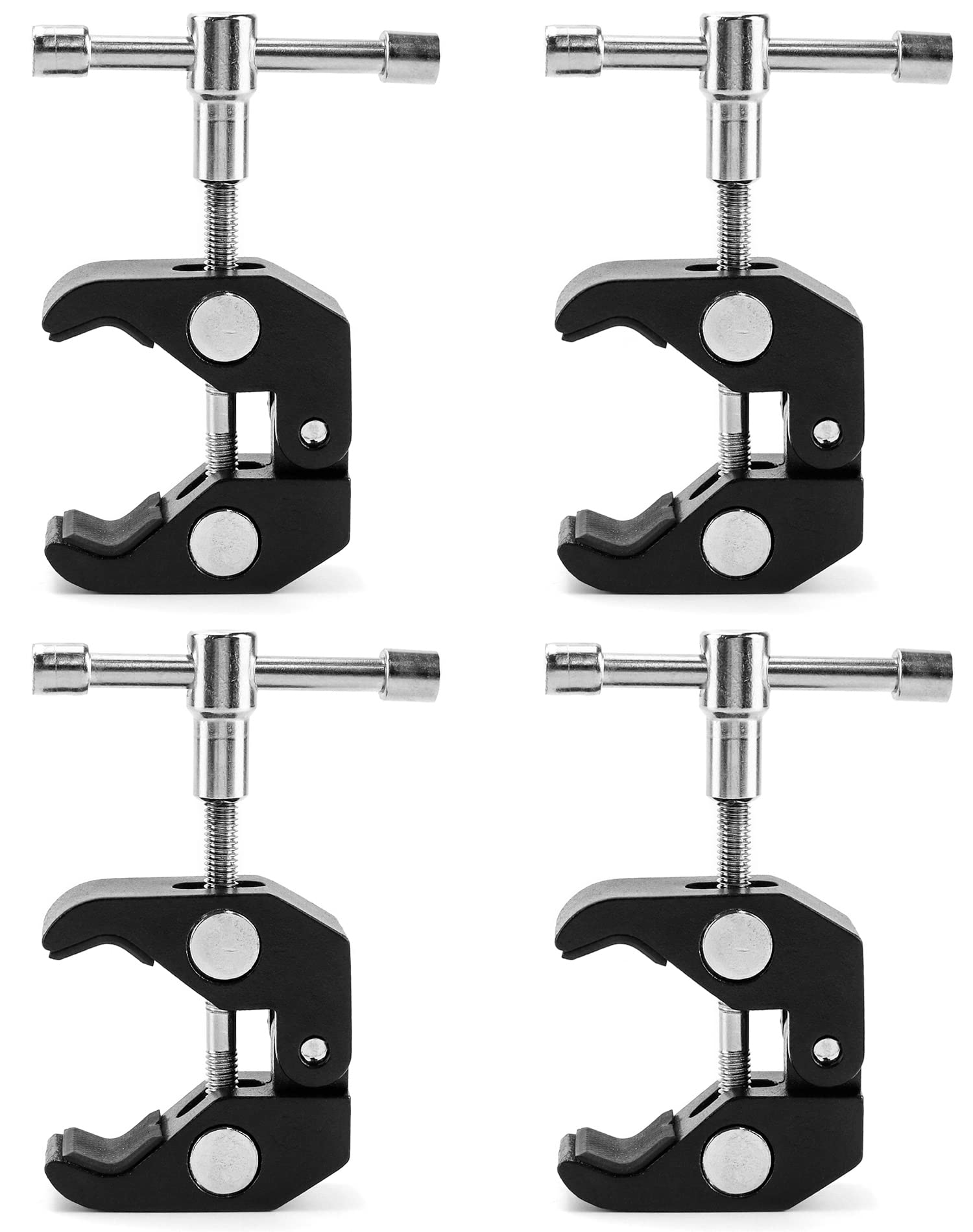 Qwork Super Clamp For Photography, 4 Pack, 1/4'' And 3/8'' Thread Clip For Camera Monitor, Light Stand, Rods, Led Lights