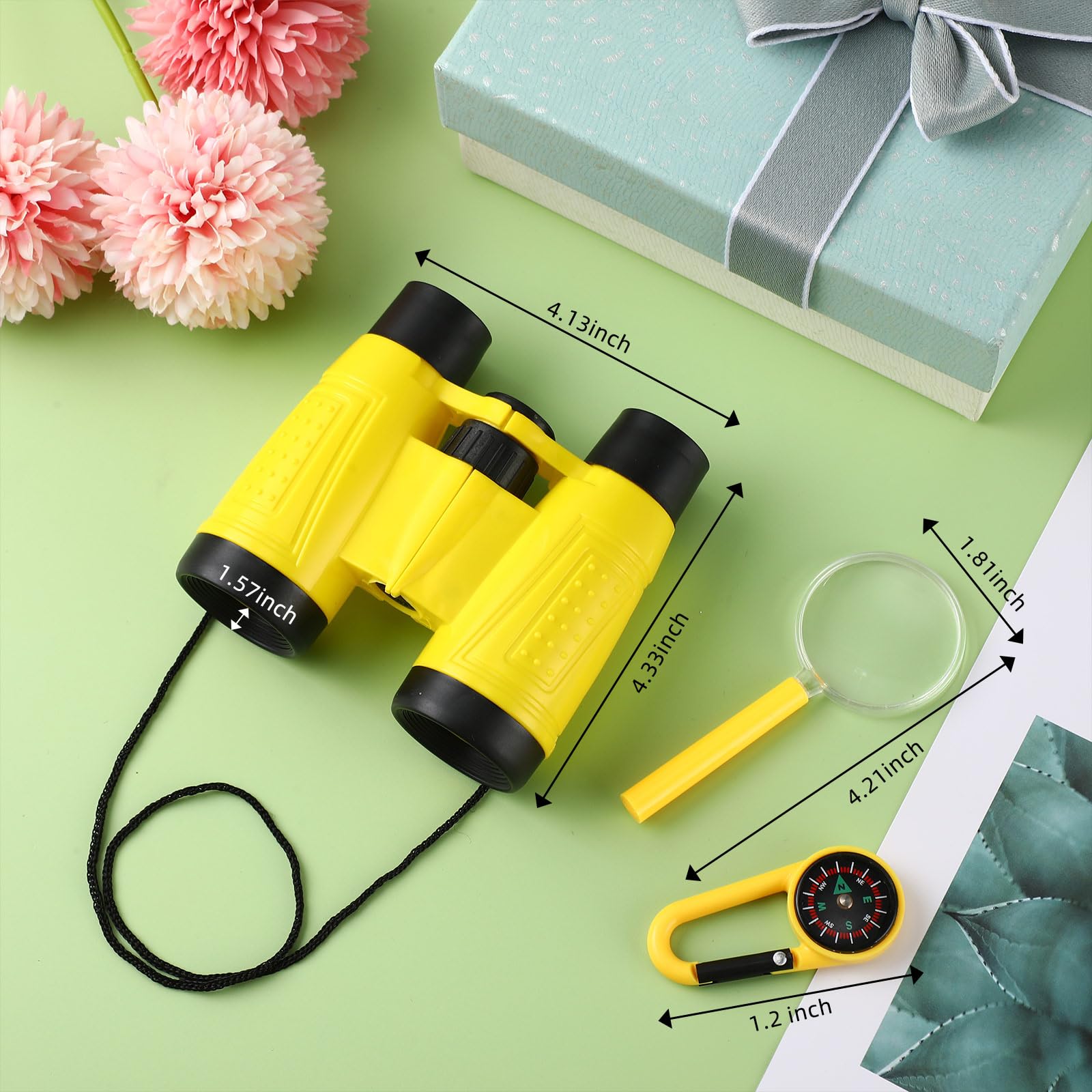Wettarn 24 Pack Kid Mini Compact Binocular Compass Magnifying Glass Set For 3-12 Years Boy Girl Toddler Small Telescope Binocular For Kid Bird Watching Camping Hiking Exploring Outdoor Play