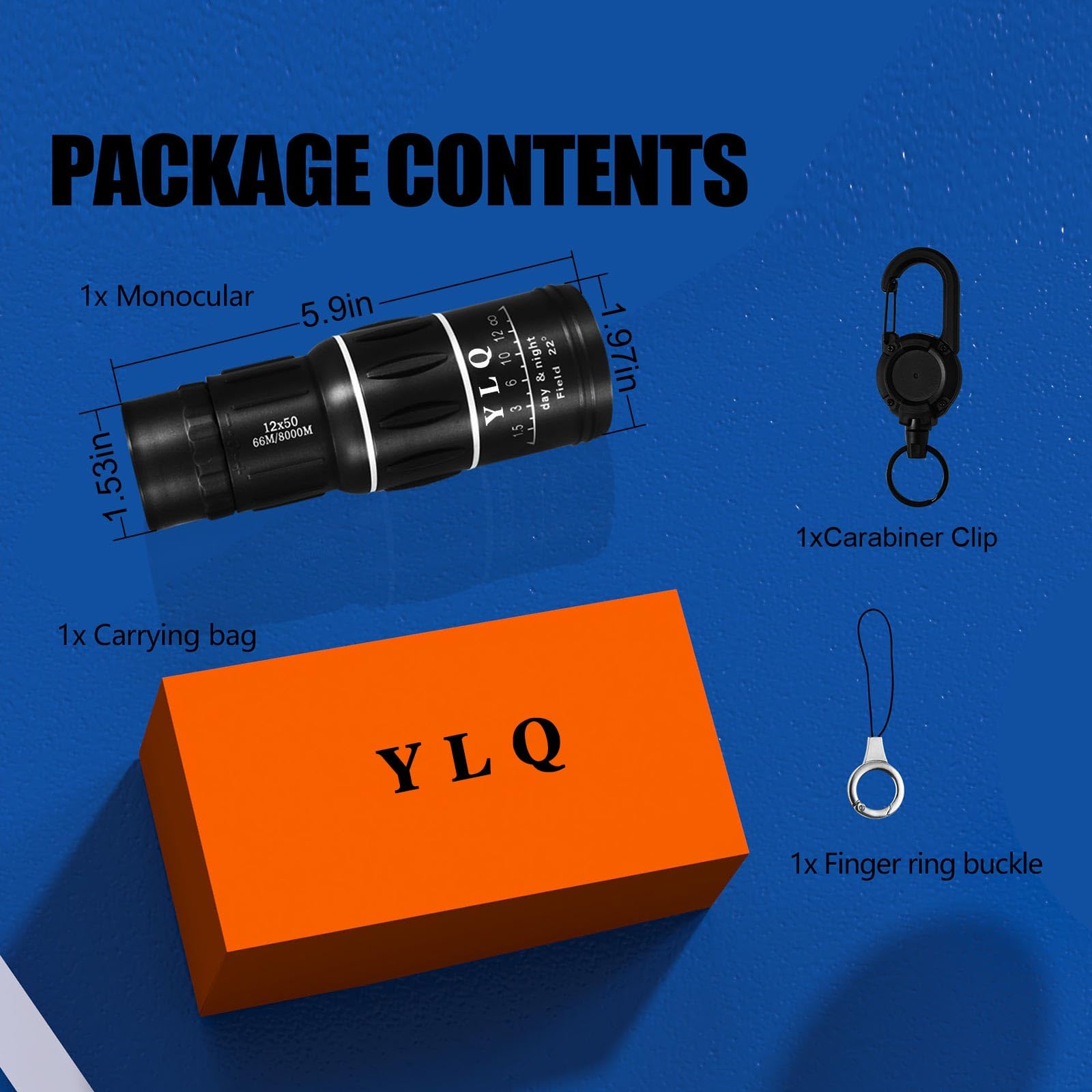 Ylq Monocular Telescope12×50 High Power Monocular For Adults With  Box & Carabiner Clip，Compact Pocket Travel Monocular Scope, Portable Lightweight Monocular For Bird Watching, Hiking, Concerts