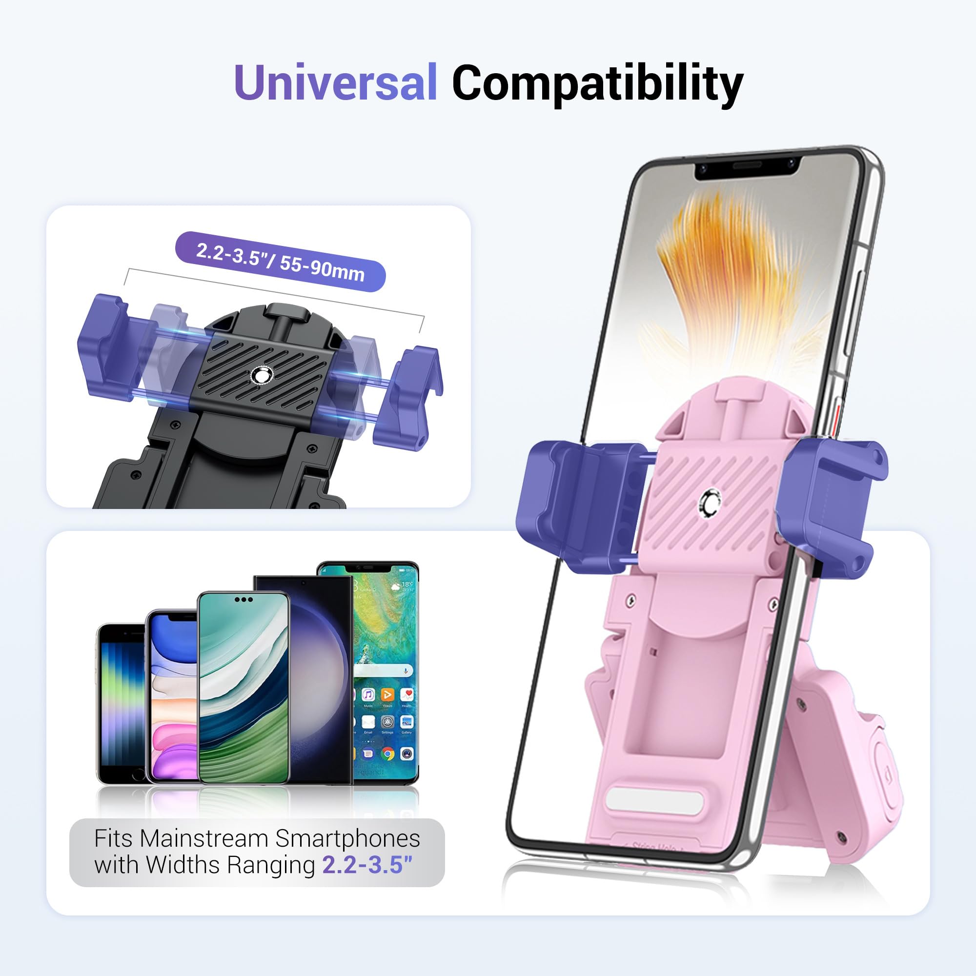 Kiorafoto Phone Camera Grip Smartphone Photography Shooting Clip With Tripod Mount & Detachable Wireless Shutter Remote Control, Phone Selfie Grip Handle Stand For Iphone Samsung Android Phone Vlog Video Pink