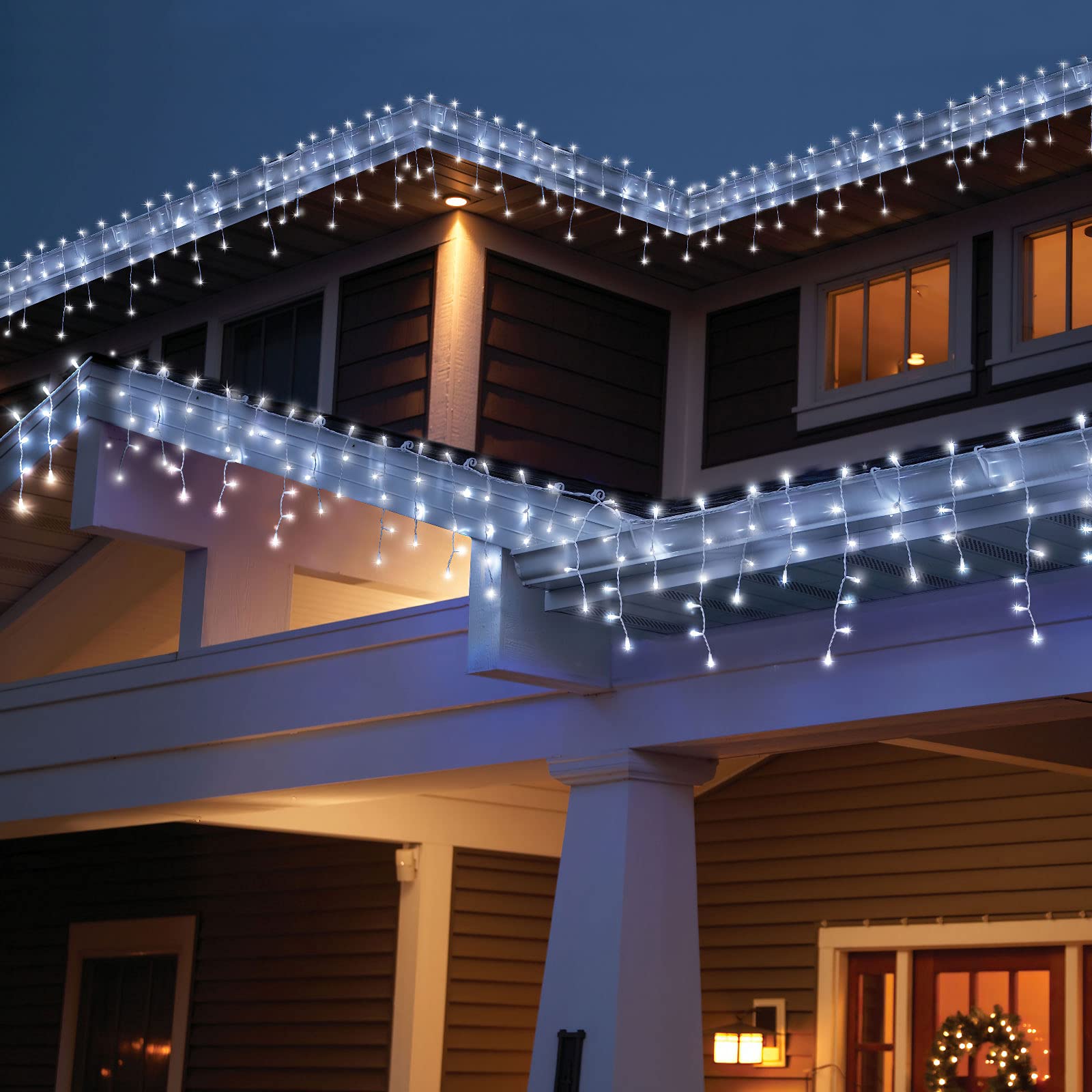 Amberfun 32.8Ft 400 Led Icicle String Lights, 8 Modes Waterproof Icicle Christmas Lights Outdoor With Memory Function, Curtain Fairy Lights Hanging Decor For Home, Party, Wedding, Christmas (Cool White)