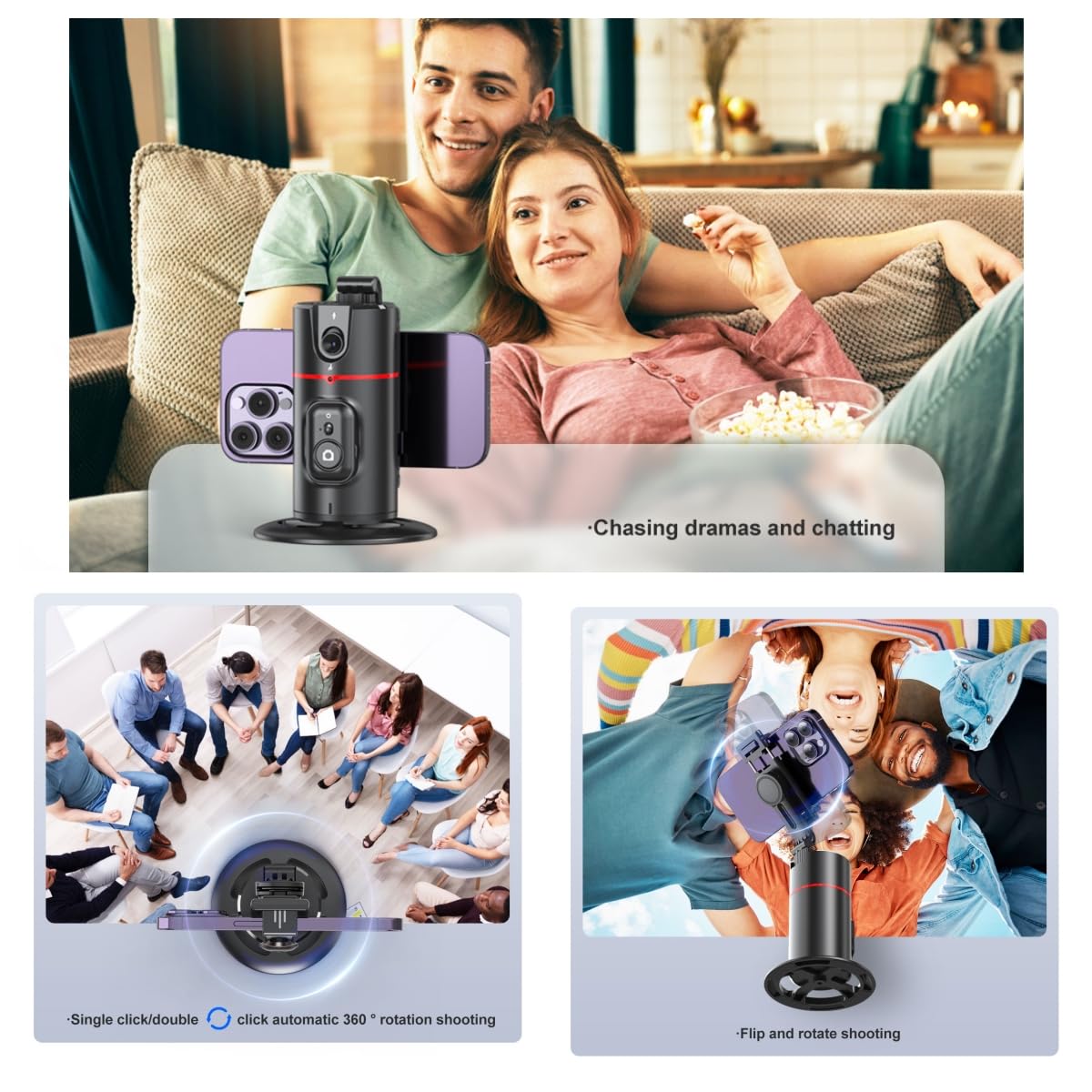 Sesdos Auto Face Tracking Tripod Remote Control,Smart Tracking Phone Holder,360° Rotation Face Body Phone Camera Mount Gesture Control With Tripod Stand For Live Streaming Video,Chat Face Time，Meeting