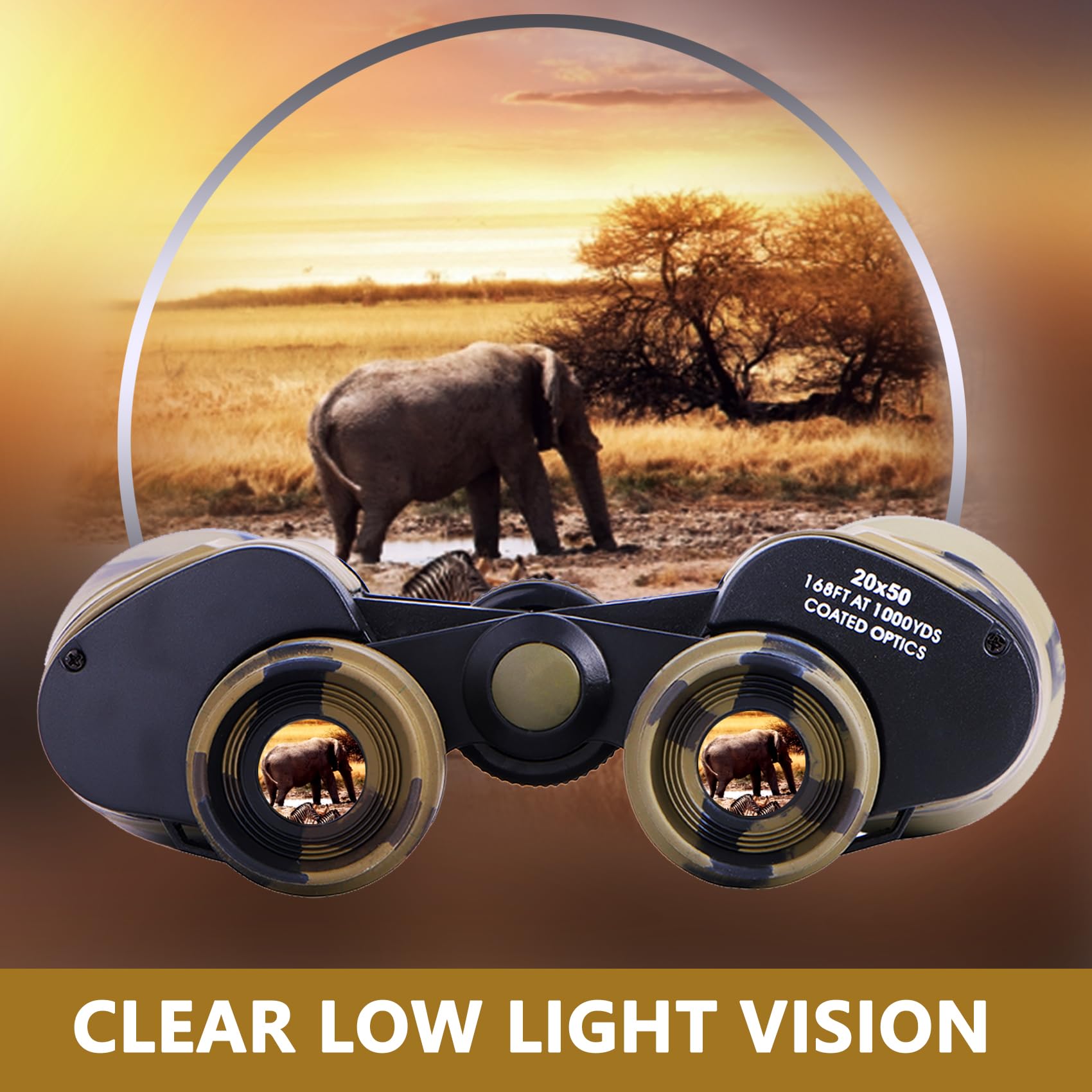 Hanklenss Binoculars 20X50 - Professional High Magnification Hd Compact Binoculars For Bird Watching, Hunting, And Outdoor Activities - Low Light Night Vision, Bak-4 Prism - Portable, Durable, Easy (Desert)