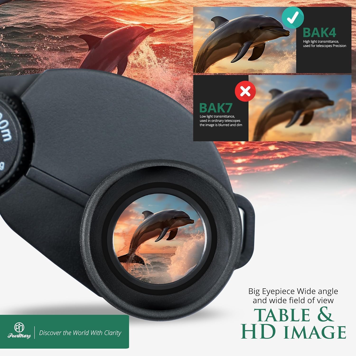 Peermary Compact Binoculars For Adults And Kids 15X25 - Bak4 Prism For Brighter & Sharper Image - Fully Multi Coating Prevent Surface Reflection & Boost Light For Bird Watching, Outdoor Hunting, Travel