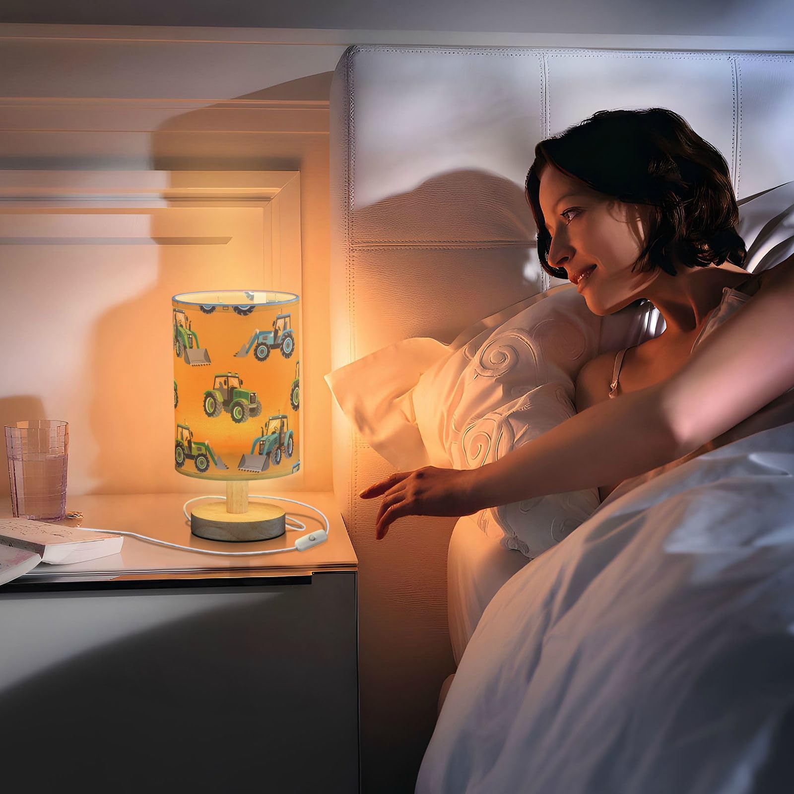 Frodotgv Night Lamp Light Table Lamp Unique Hand Drawn Tractor Yellow Lamps For Kids Dorm Room