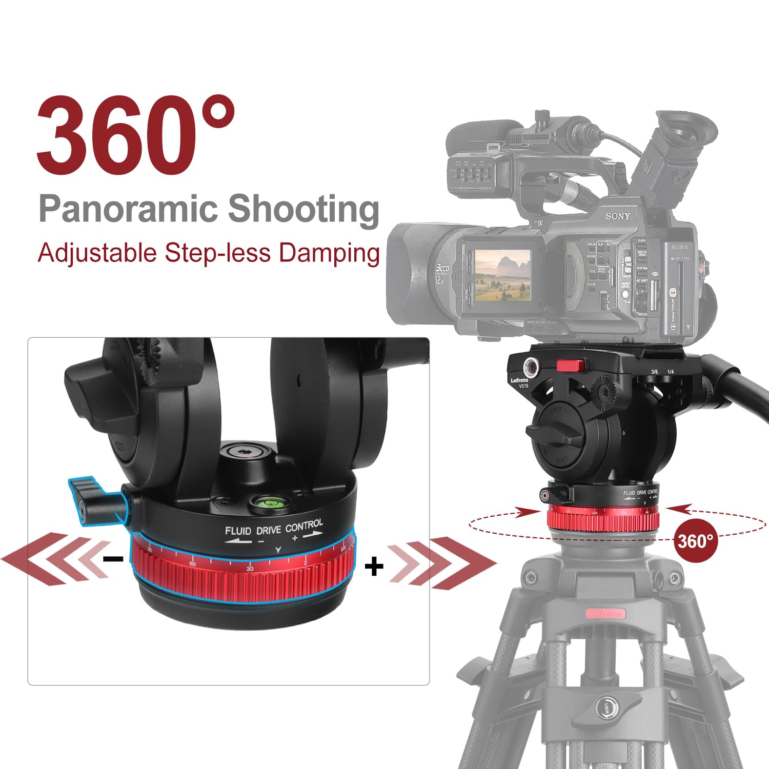 Leifrotto Large Tripod Head 75Mm Base, Vs15 Heavy Duty Fluid Tripod With Handle & Quick Release Plate For Manfrotto Video Head Mount Plate, Max Load 33Ibs, For Video Cameras, Dslr Mirrorless Cameras