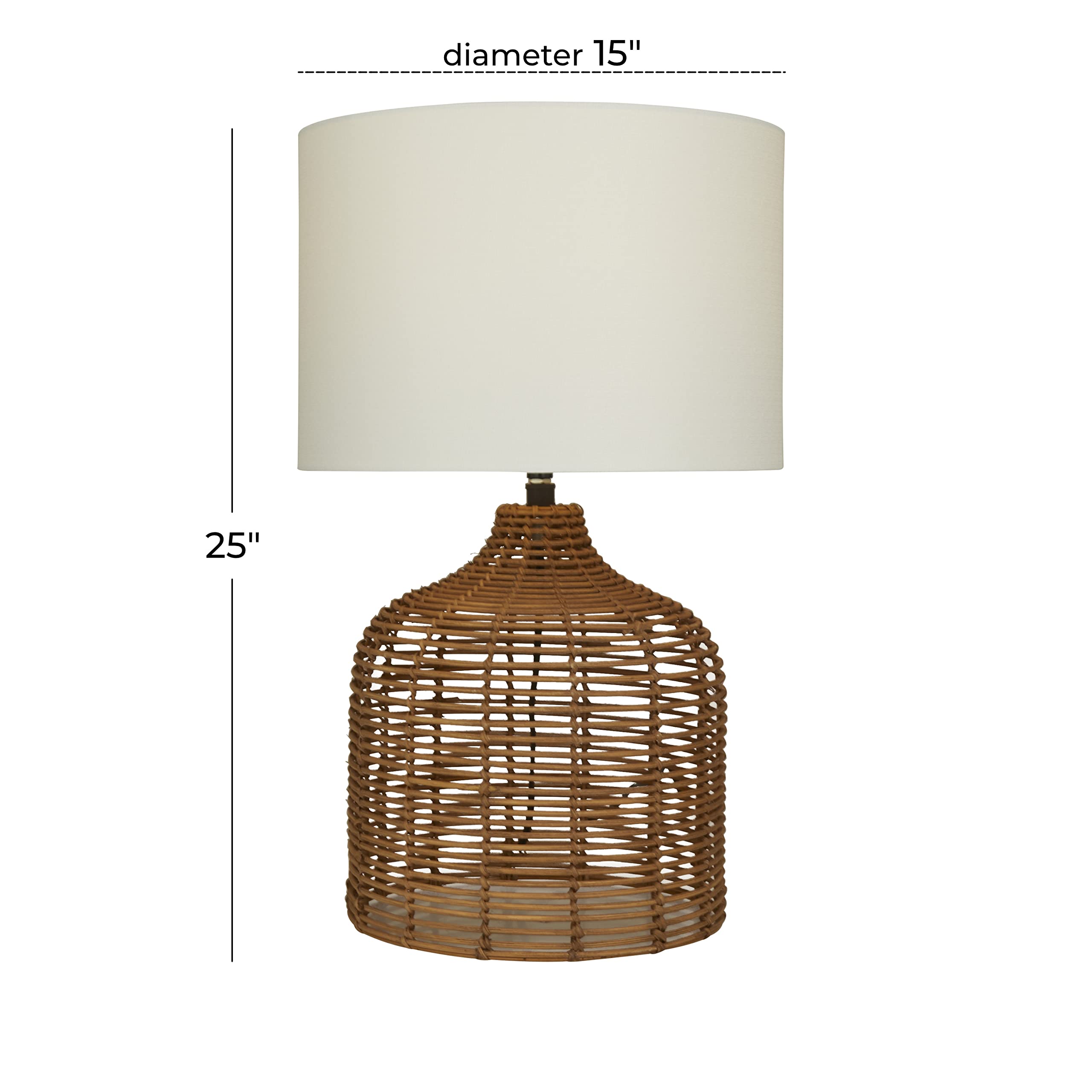 Deco 79 Rattan Handmade Room Table Lamp Woven Accent Lamp, Lamp 15" X 15" X 25", Brown