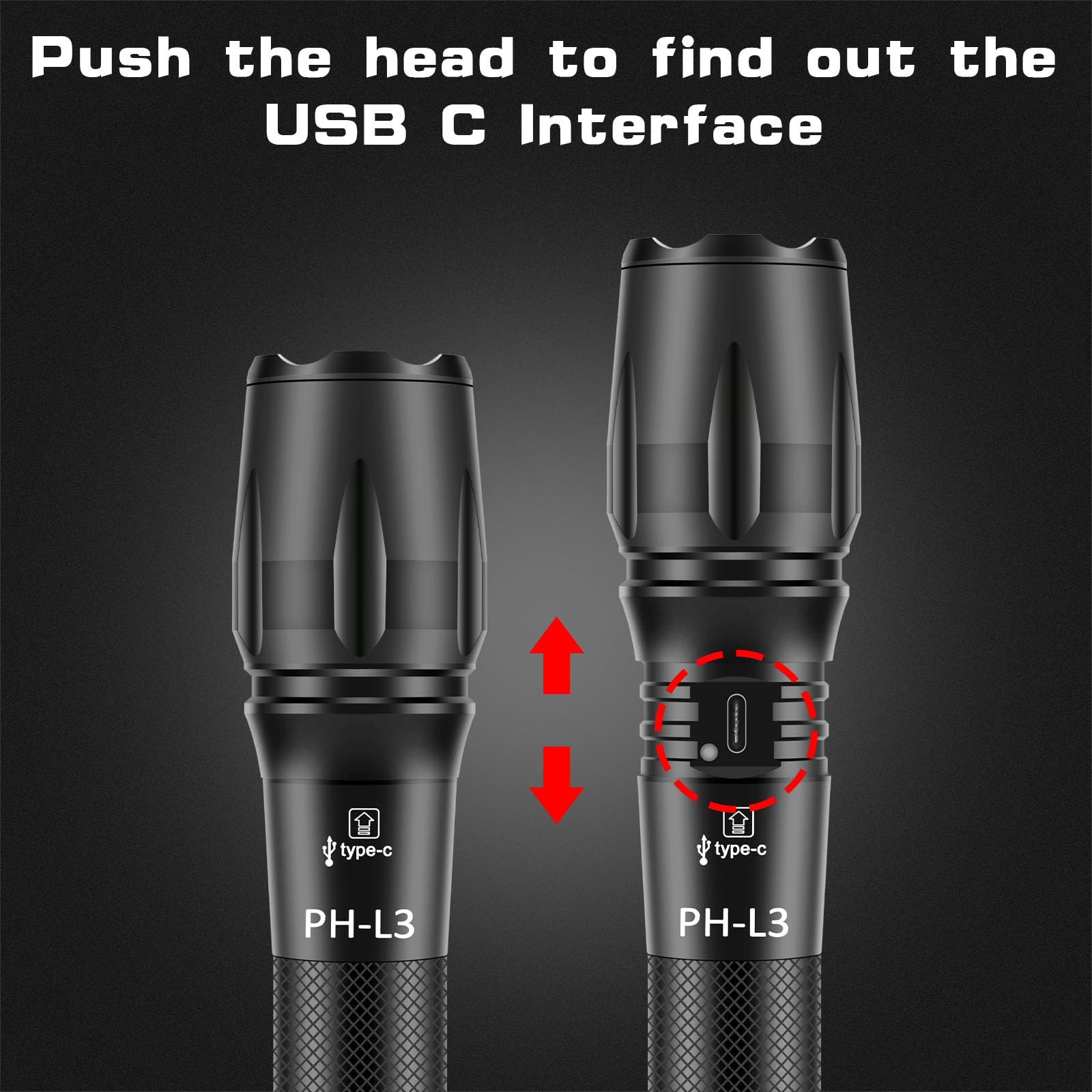 Phixton Rechargeable Flashlights High Lumens, 5000 Lumen Usb C Chargeable Led Flashlight, Bright Strong Handheld Flash Lights, Long Lasting, Adjustable Focus, 5 Modes, For Emergencies Hiking